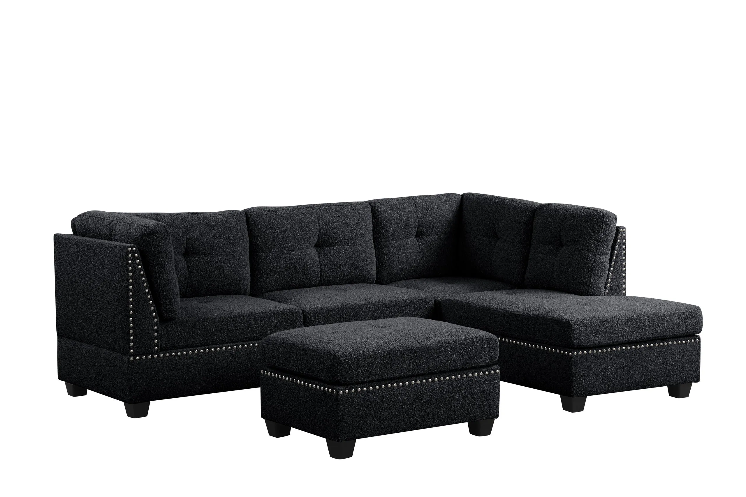 Sienna Boucle Black Sectional with Ottoman - Image 2
