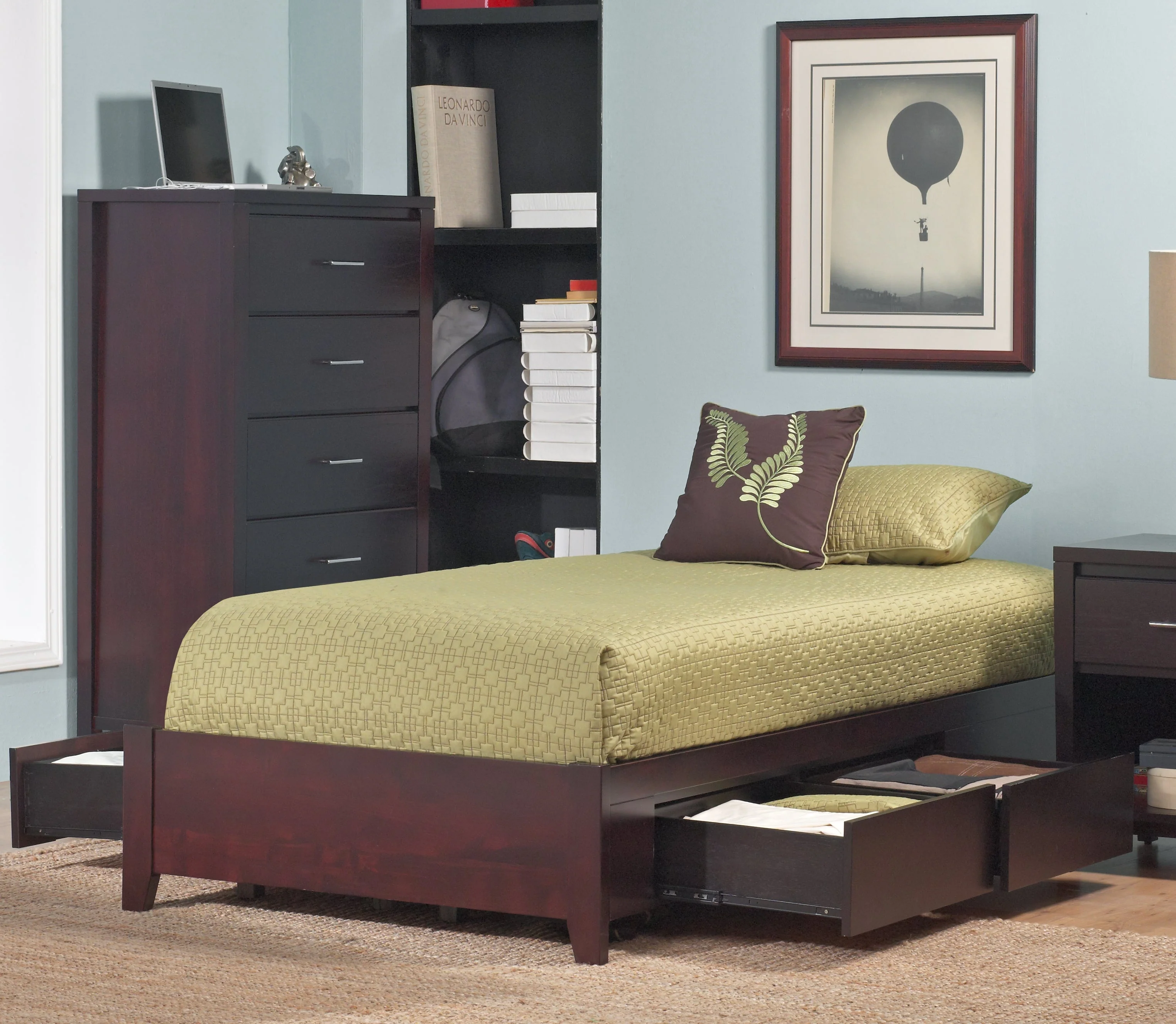 Simple Wood Full Storage Bed in Espresso - Image 2