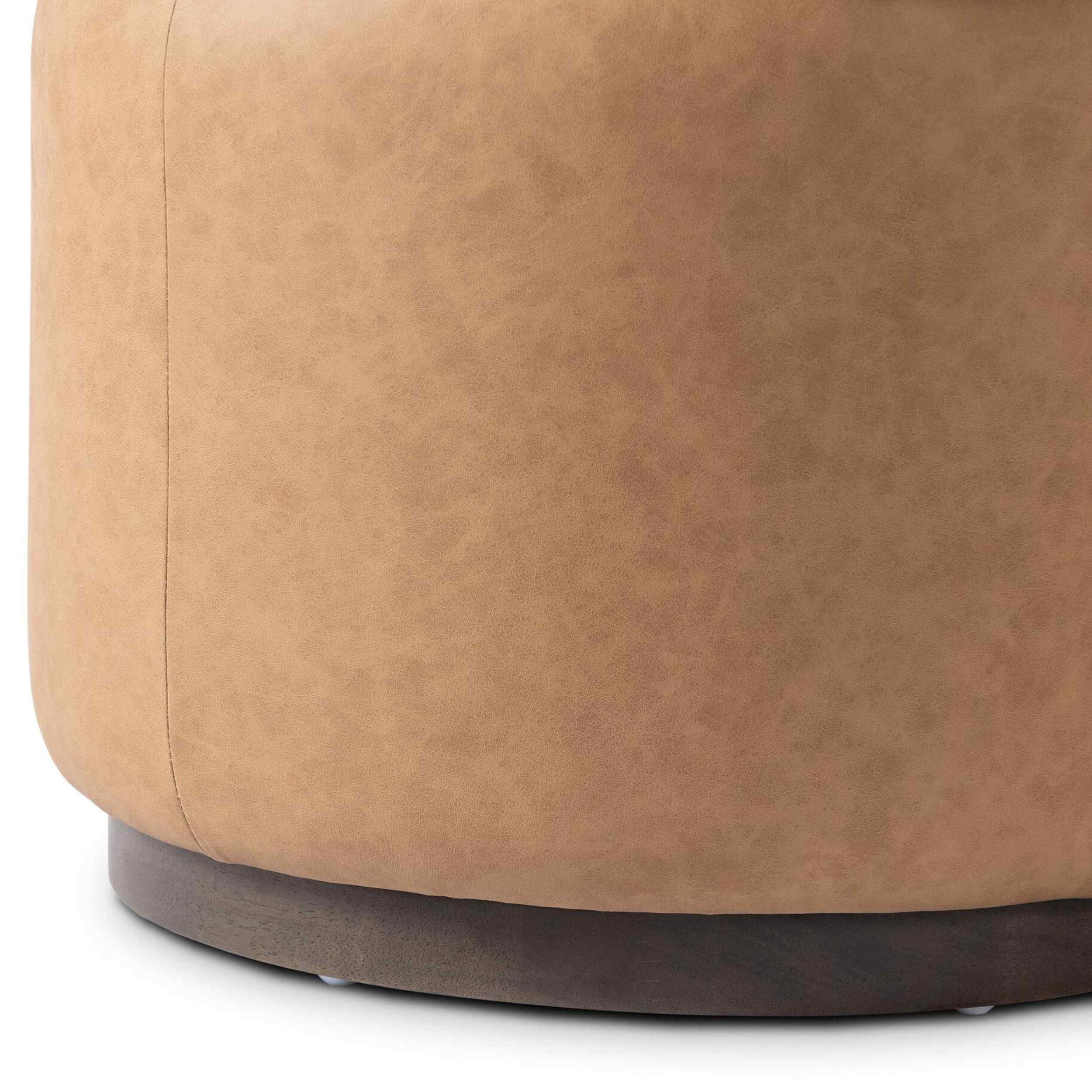 Sinclair Leather Round Ottoman, Maestro Camel - Image 5
