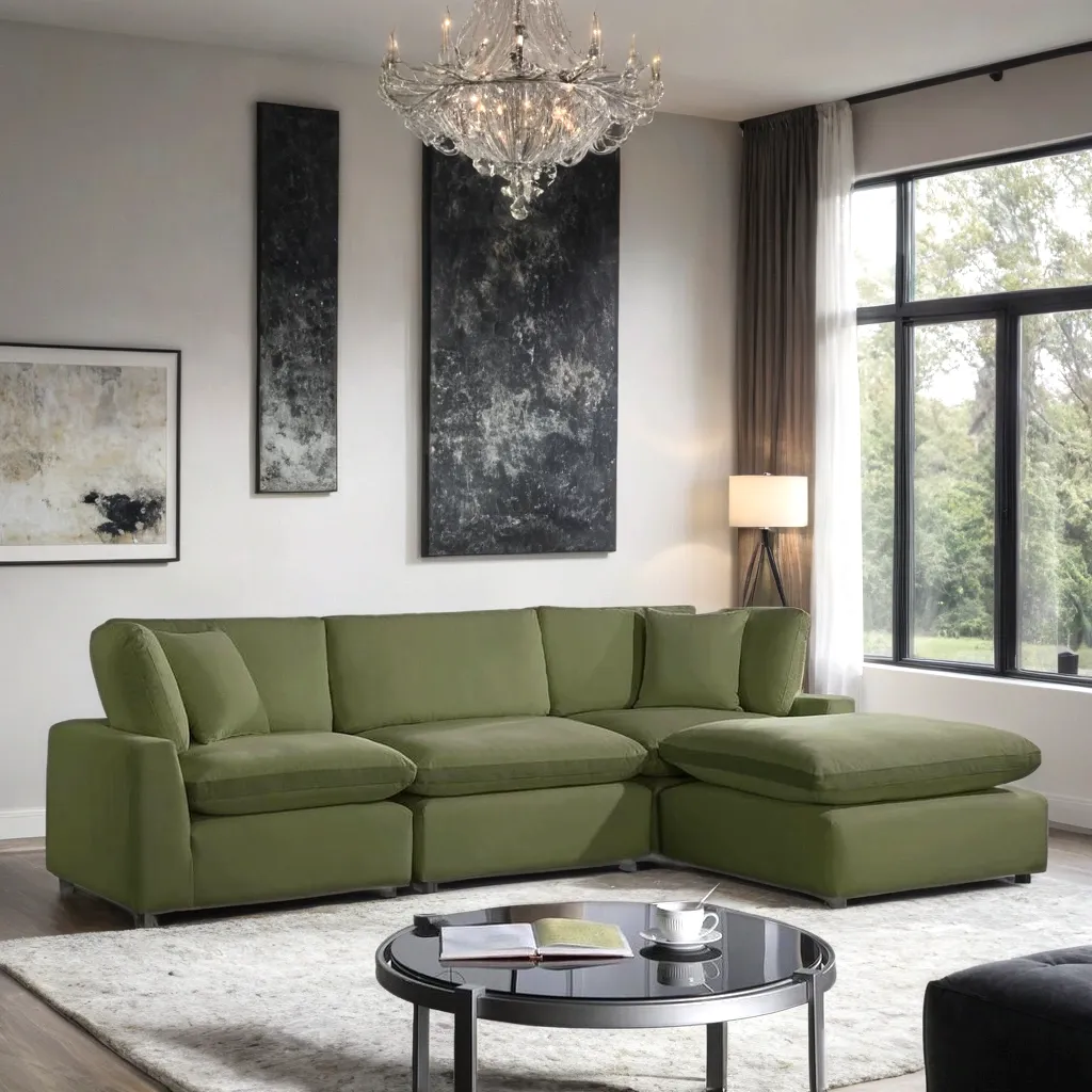 Sky Olive Velvet Modular Sectional