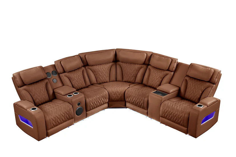 Skyline Brown Caramel Power Air Leather Reclining Sectional - Image 4