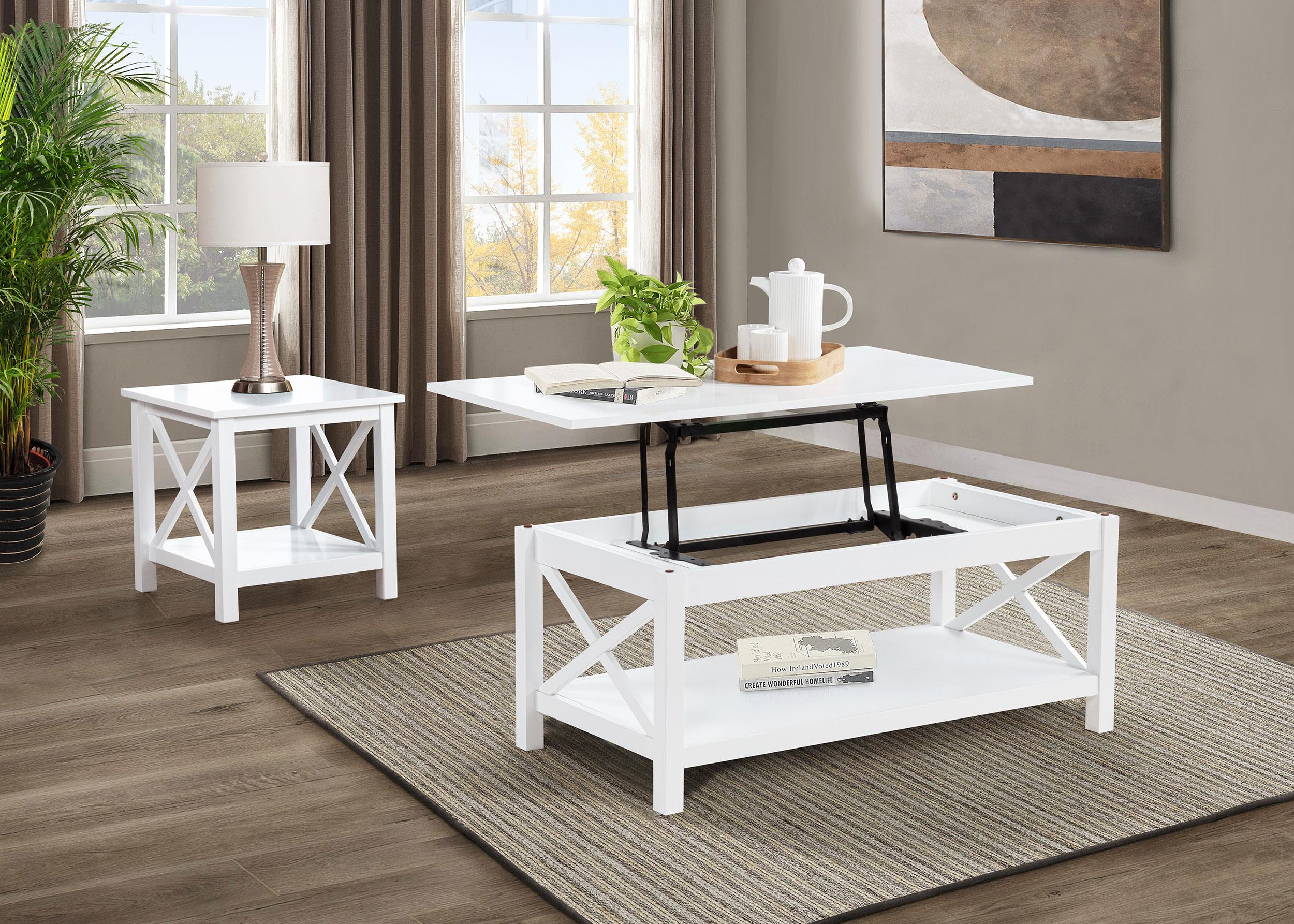 Skyview White Square Pine Wood Side End Table with Shelf - Image 8