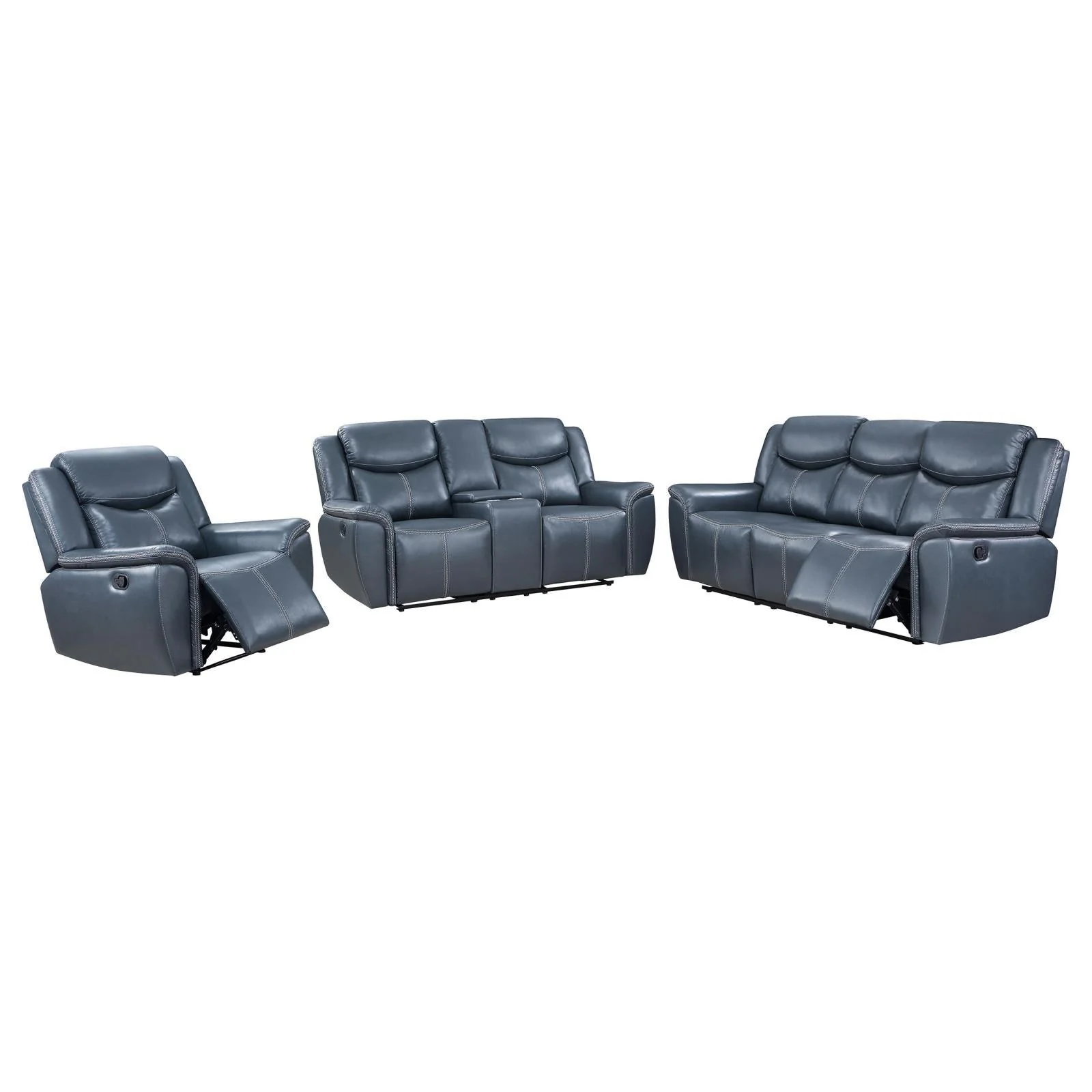 Sloane Blue 3-Piece Upholstered Motion Reclining Sofa Set - Image 2