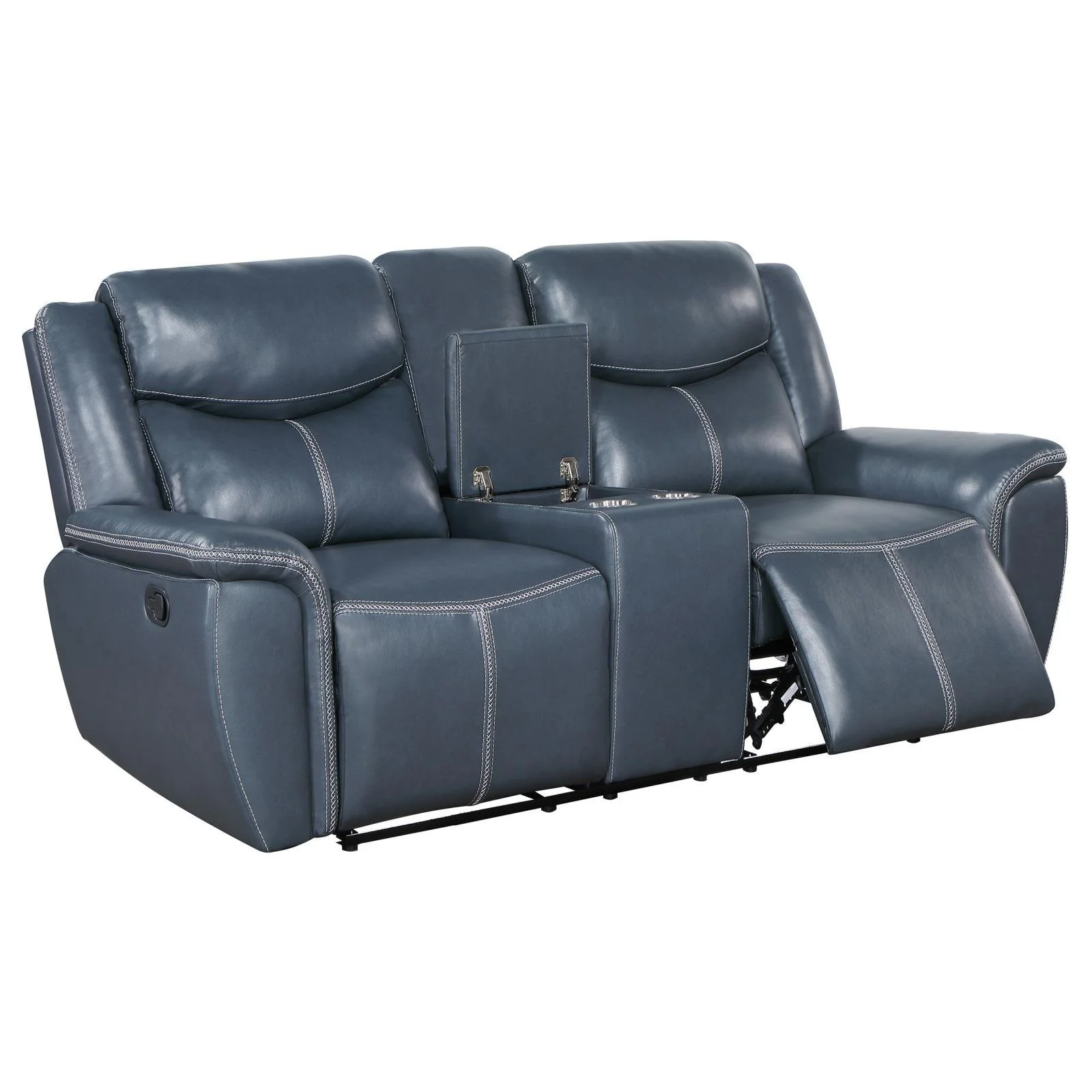 Sloane Blue Upholstered Motion Reclining Loveseat with Console - Image 3
