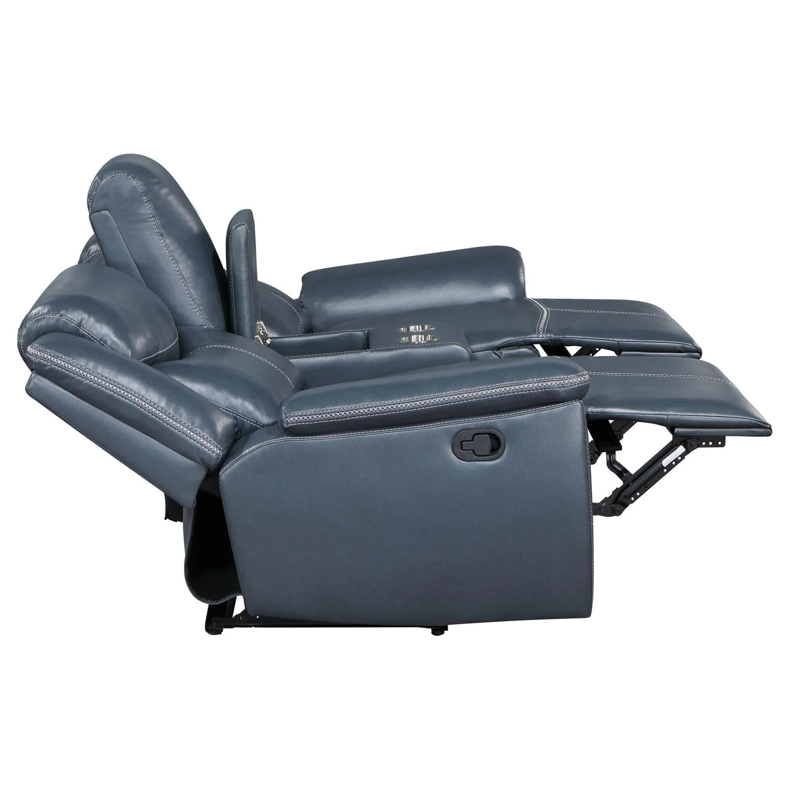 Sloane Blue Upholstered Motion Reclining Loveseat with Console - Image 7