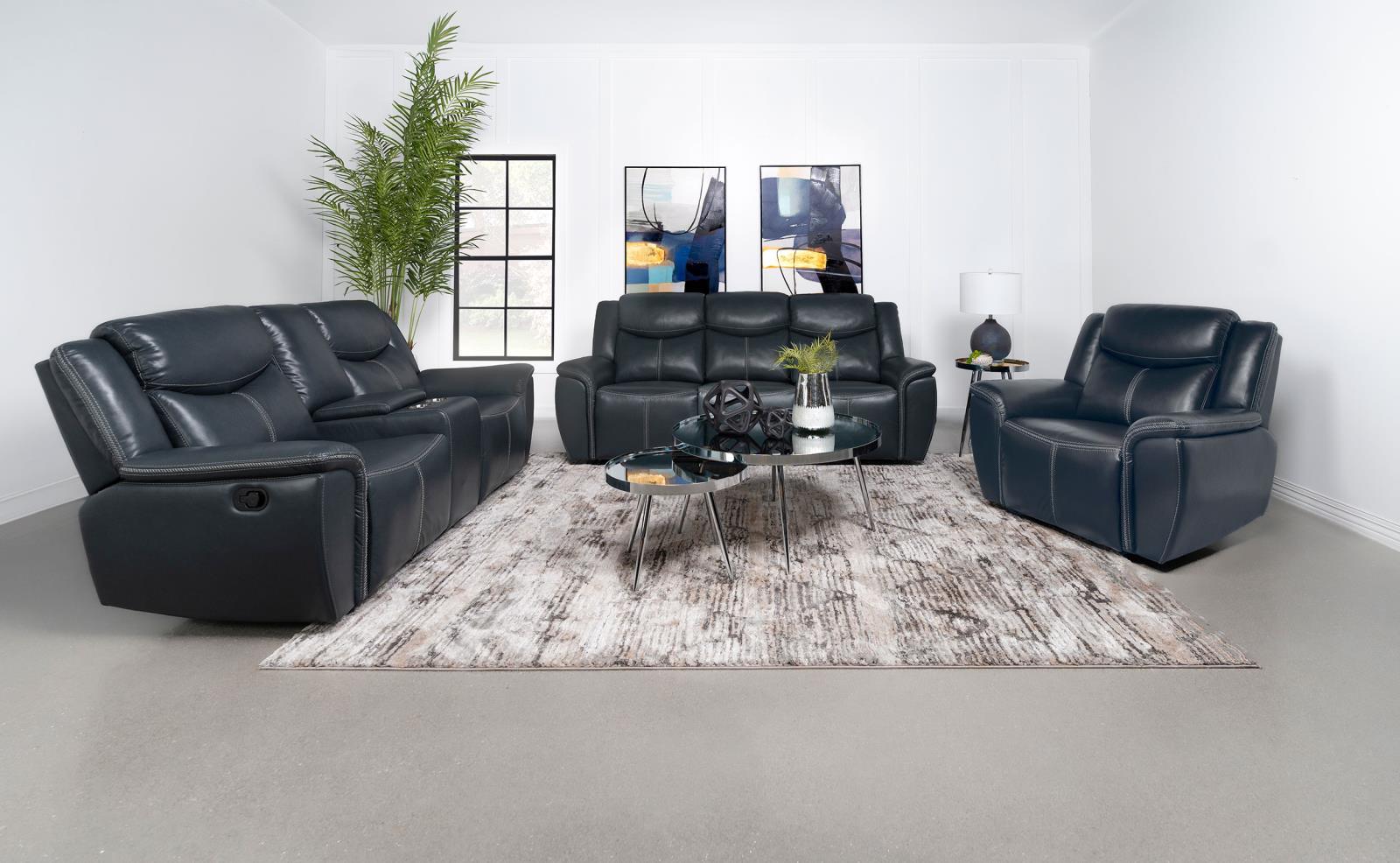 Sloane Blue Upholstered Motion Reclining Sofa with Drop Down Table - Image 10