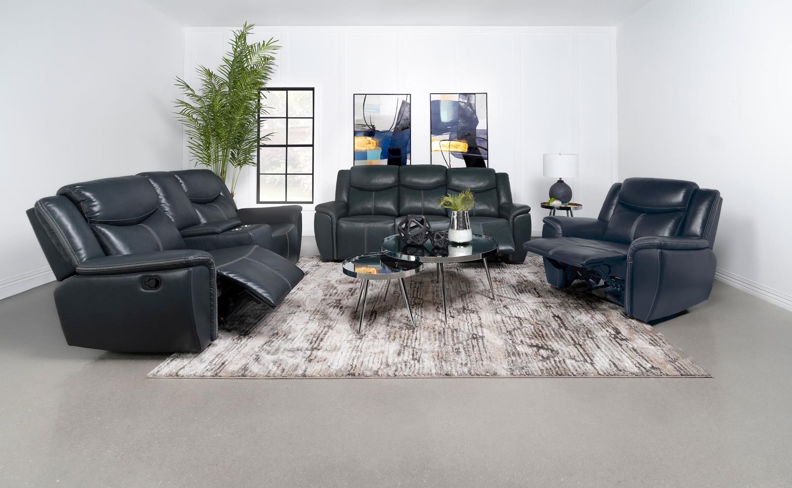 Sloane Blue Upholstered Motion Reclining Sofa with Drop Down Table - Image 11