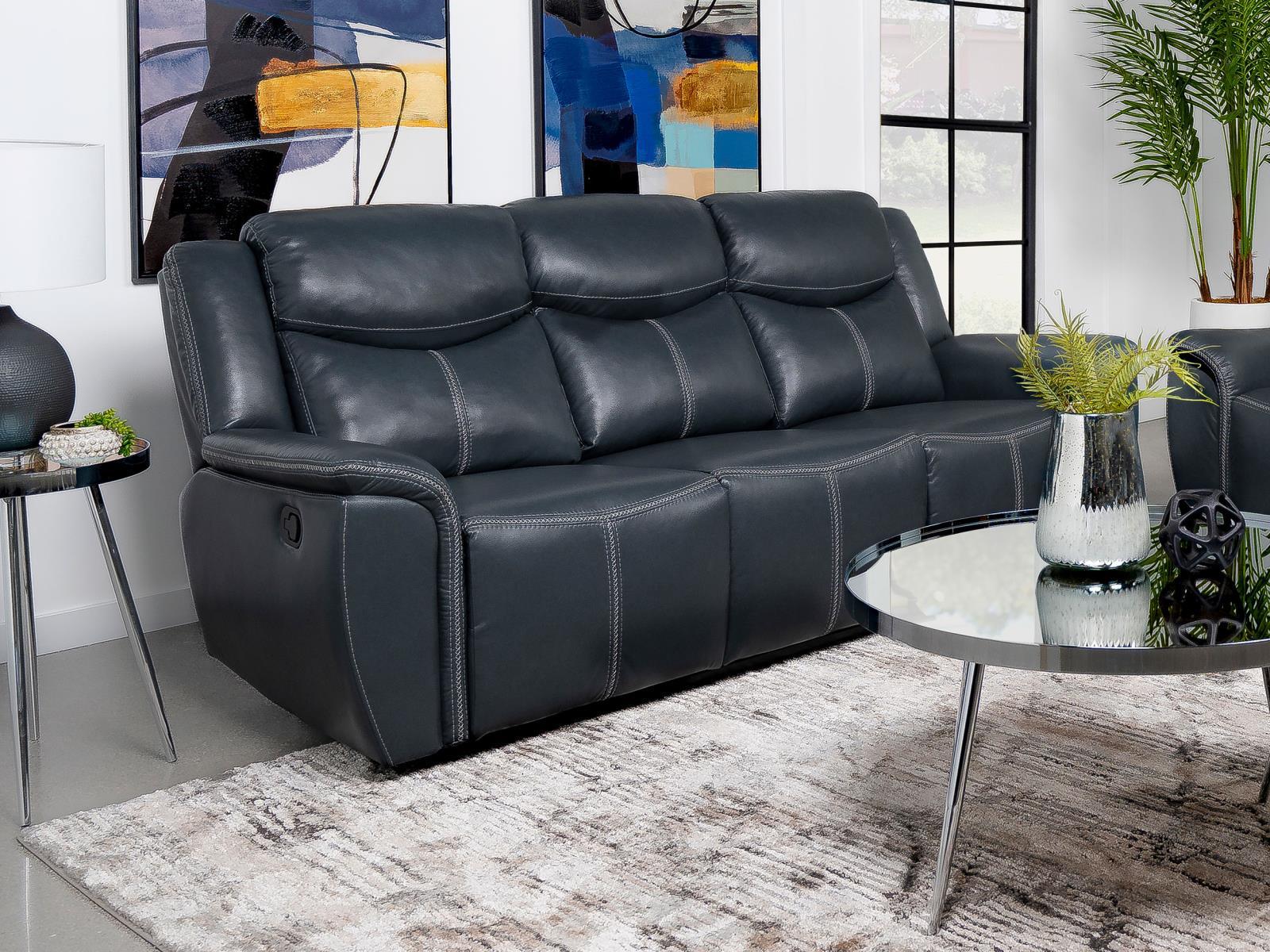 Sloane Blue Upholstered Motion Reclining Sofa with Drop Down Table - Image 2