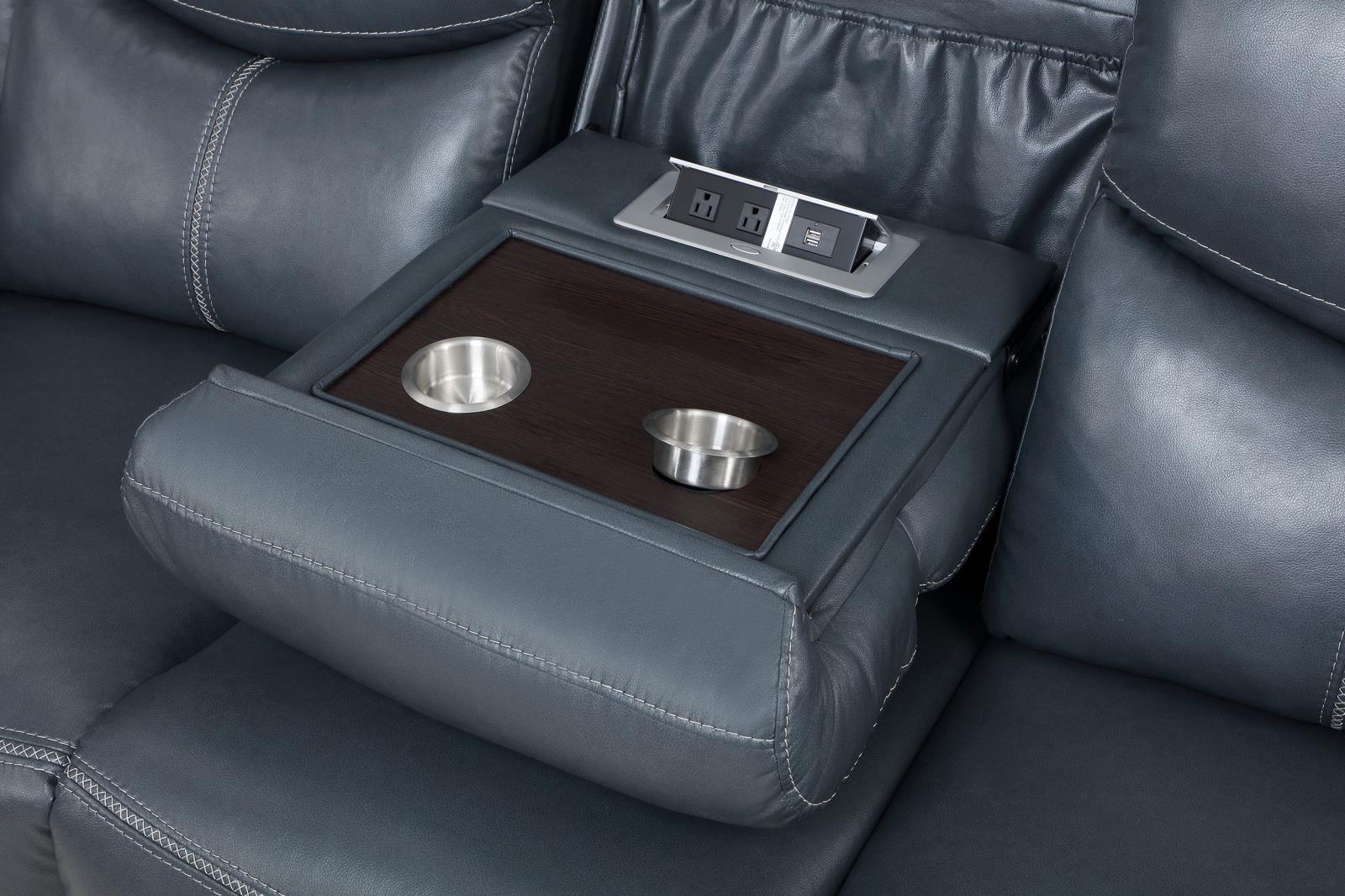 Sloane Blue Upholstered Motion Reclining Sofa with Drop Down Table - Image 8