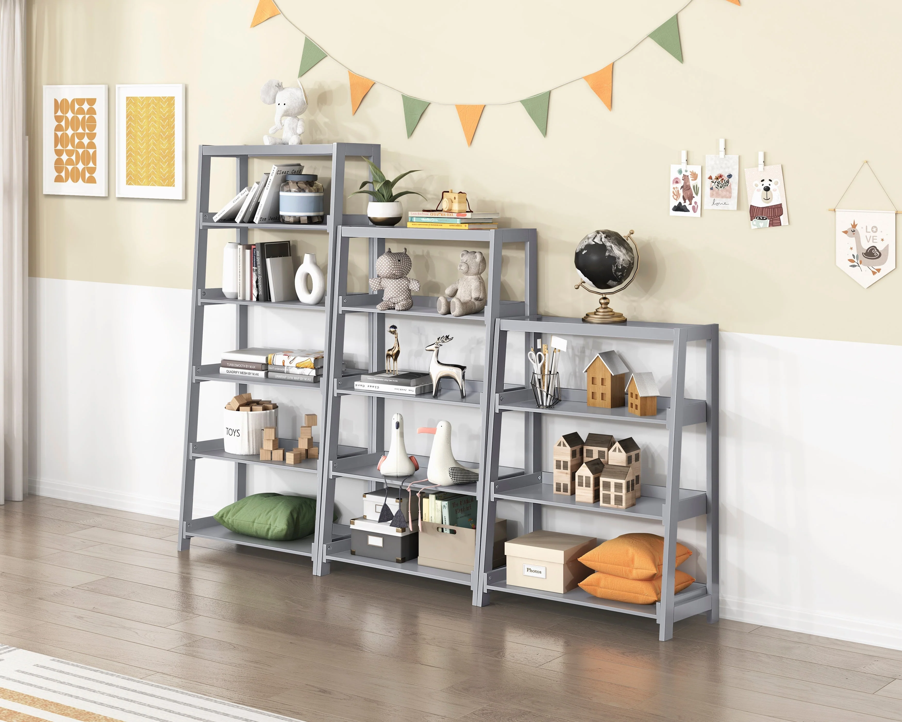 Sloane Gray Bookcase with 3 Fixed Shelves - Image 5