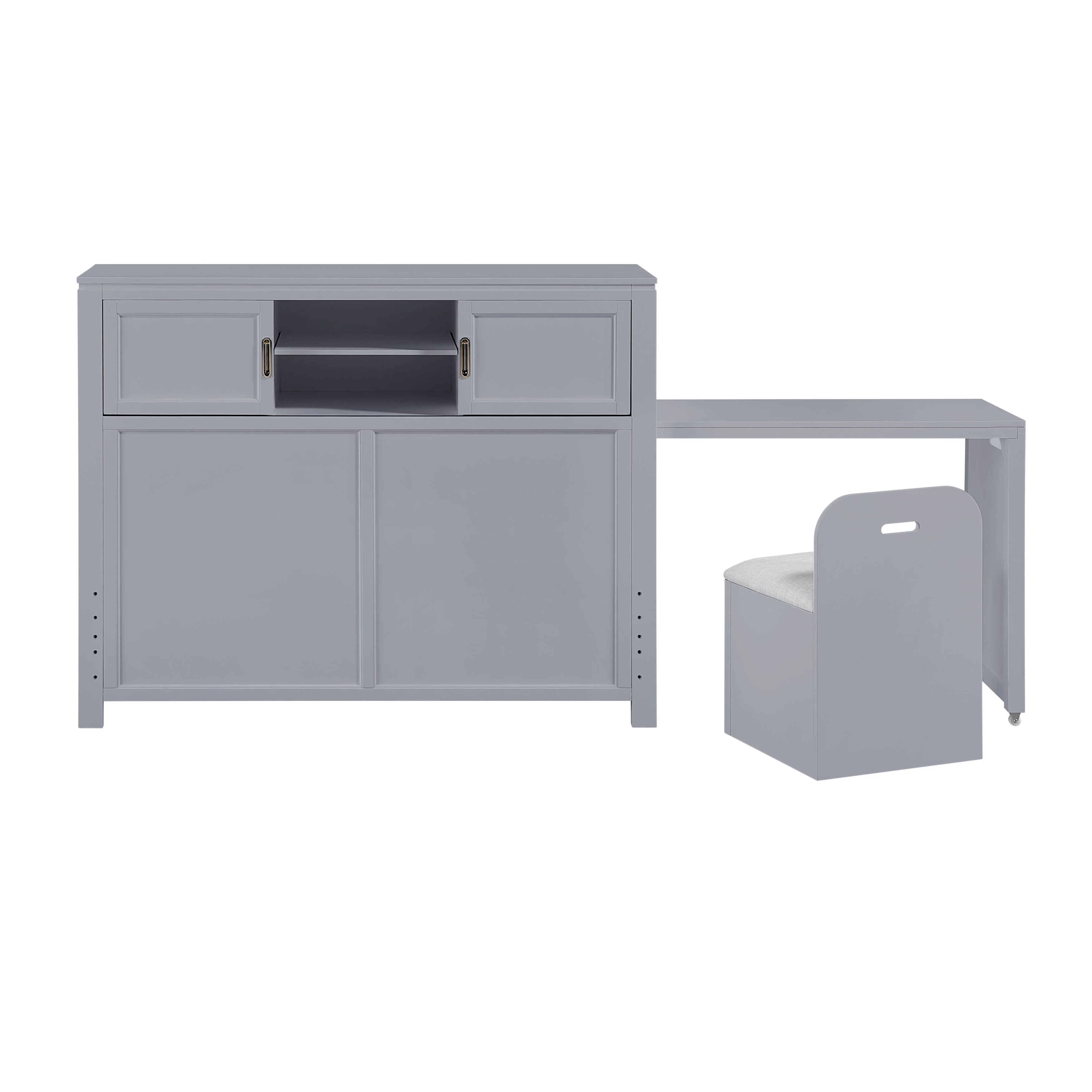 Sloane Gray Full Bookcase Bed with Hidden Desk, Stool and Storage Bench - Image 38