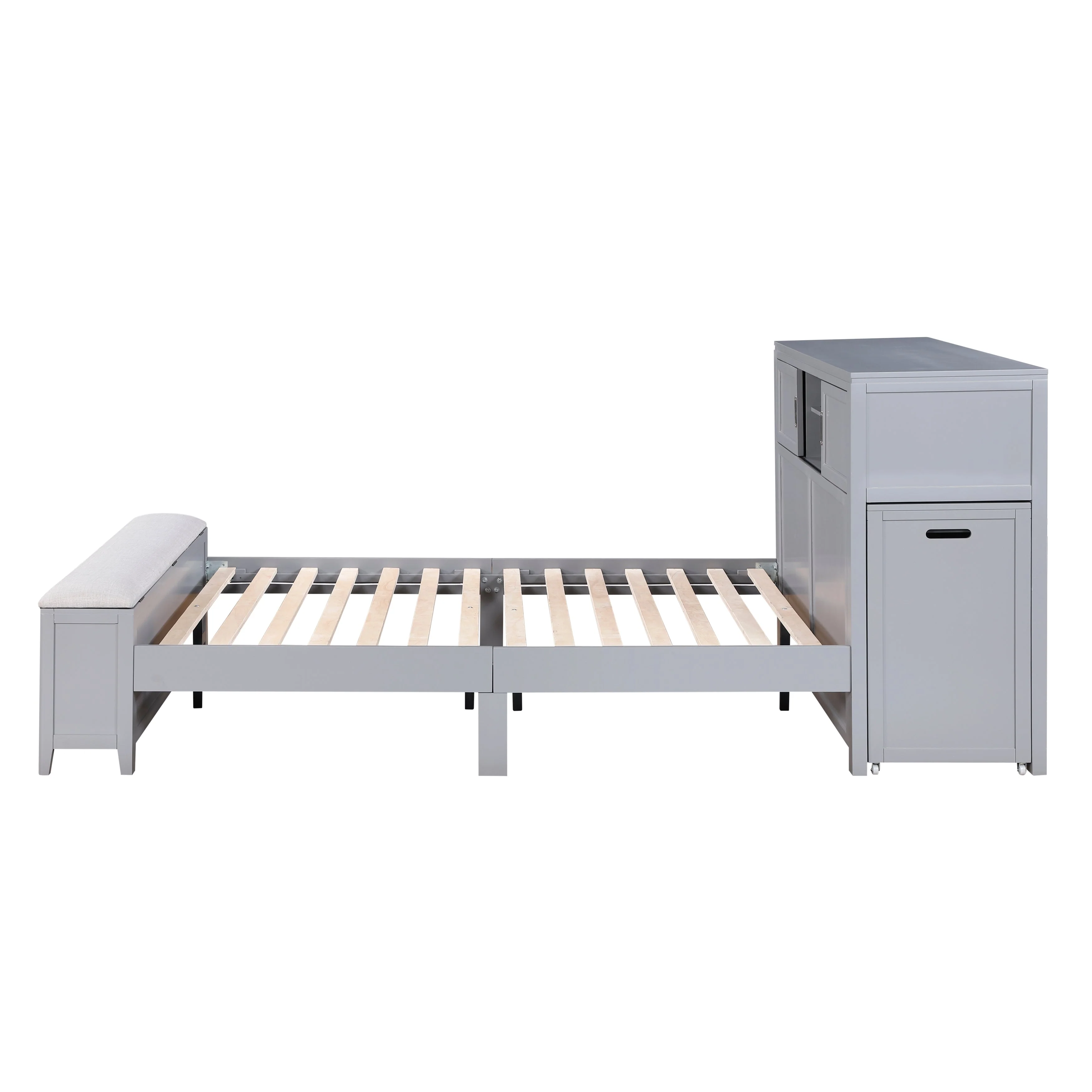 Sloane Gray Full Bookcase Bed with Hidden Desk, Stool and Storage Bench - Image 6