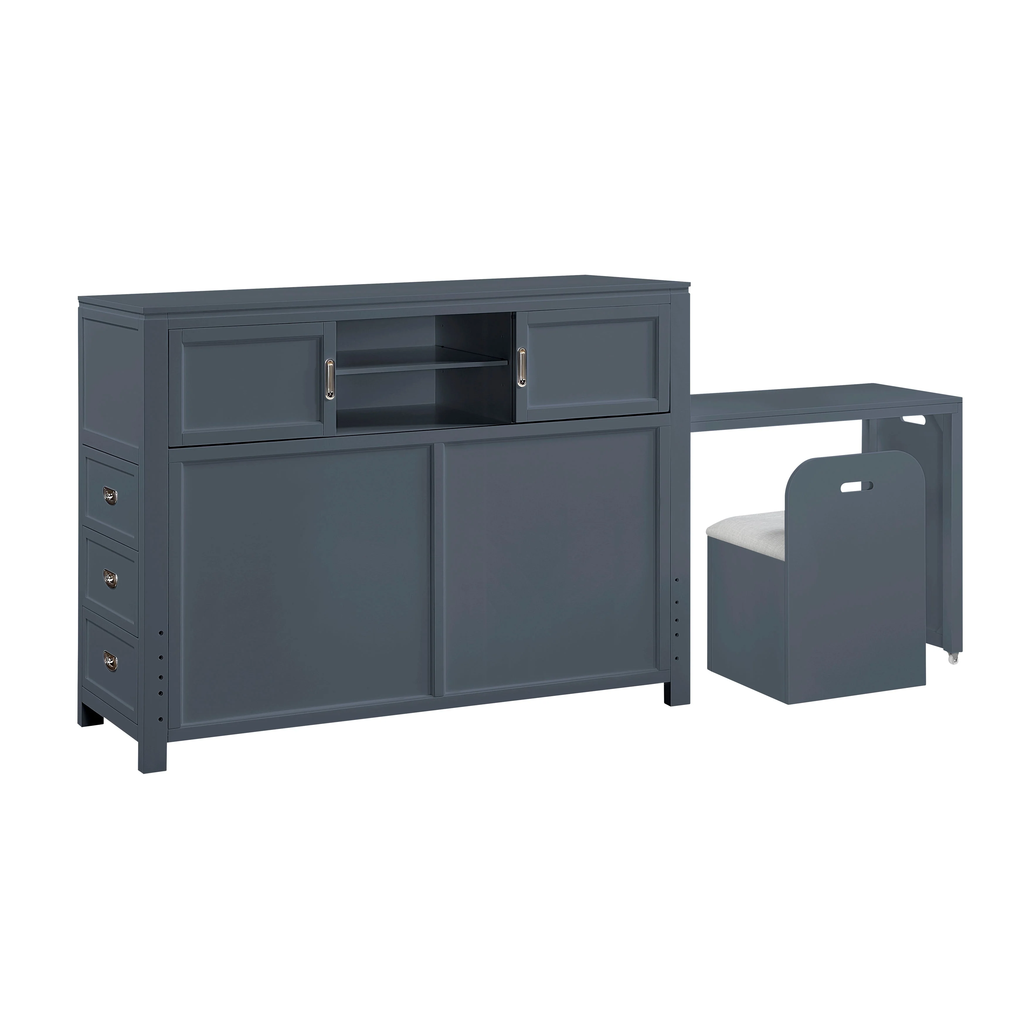Sloane Navy Blue Full Bookcase Bed with Hidden Desk, Stool and Storage Bench - Image 38