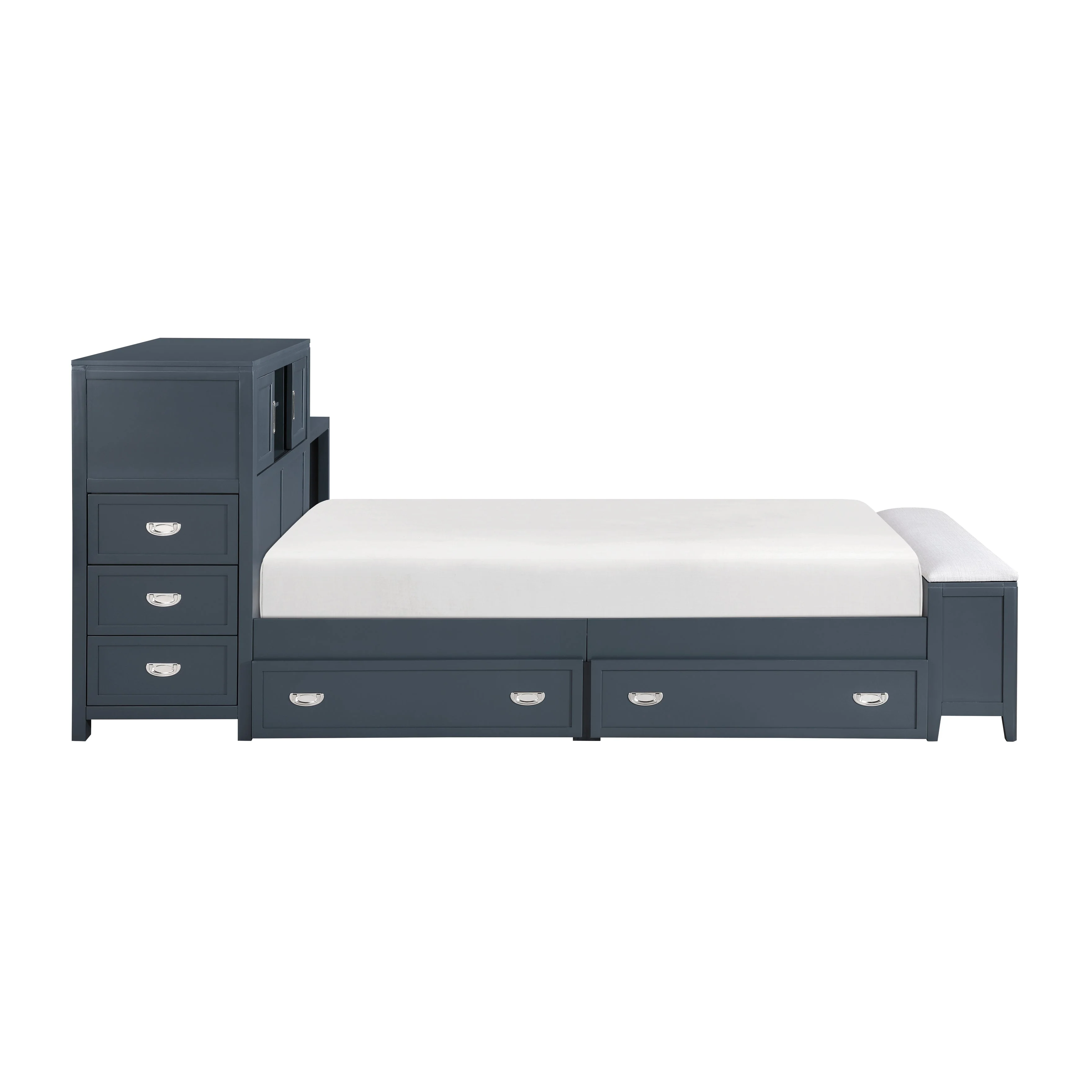 Sloane Navy Blue Twin Bookcase Bed with Hidden Desk, Stool and Storage Bench - Image 12