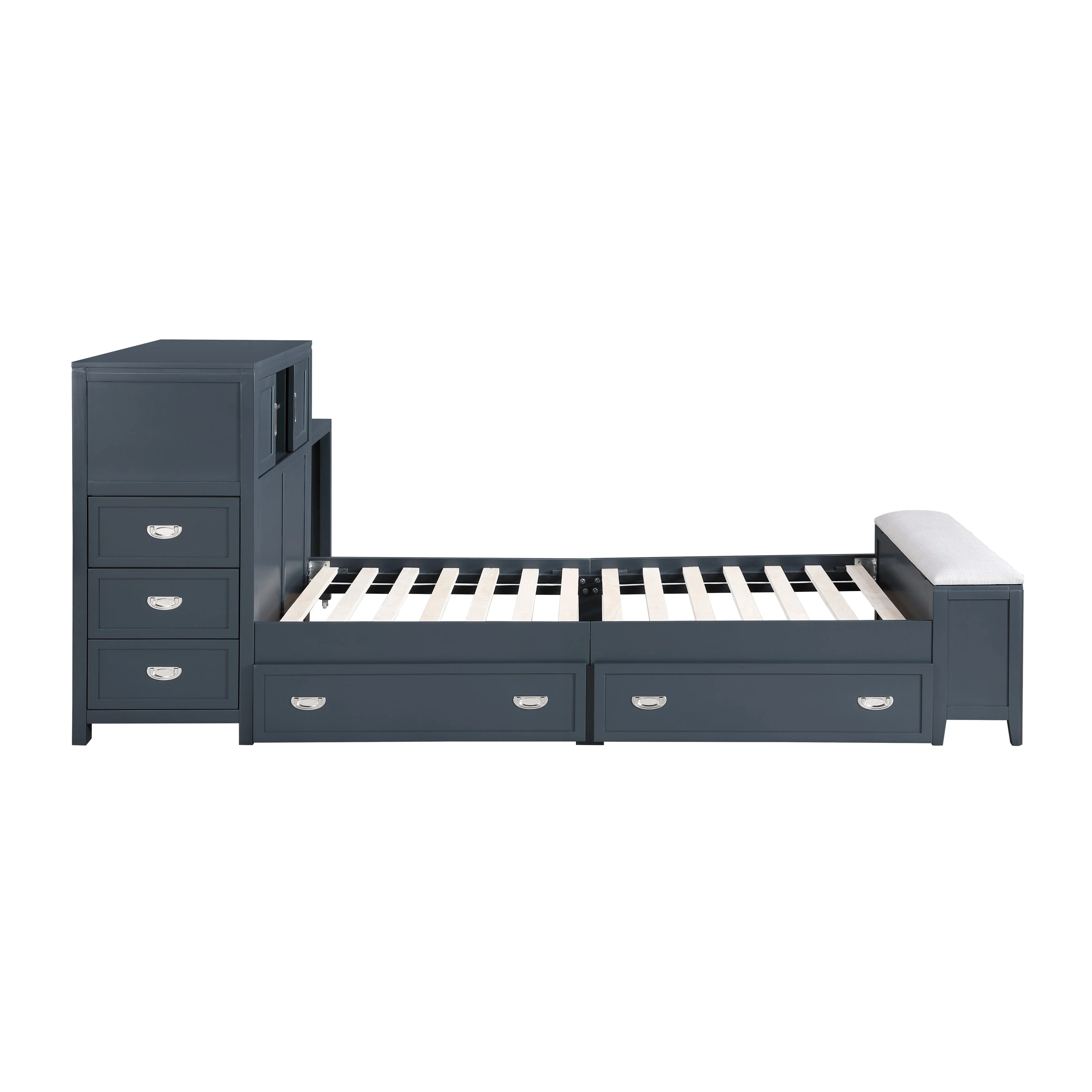 Sloane Navy Blue Twin Bookcase Bed with Hidden Desk, Stool and Storage Bench - Image 13