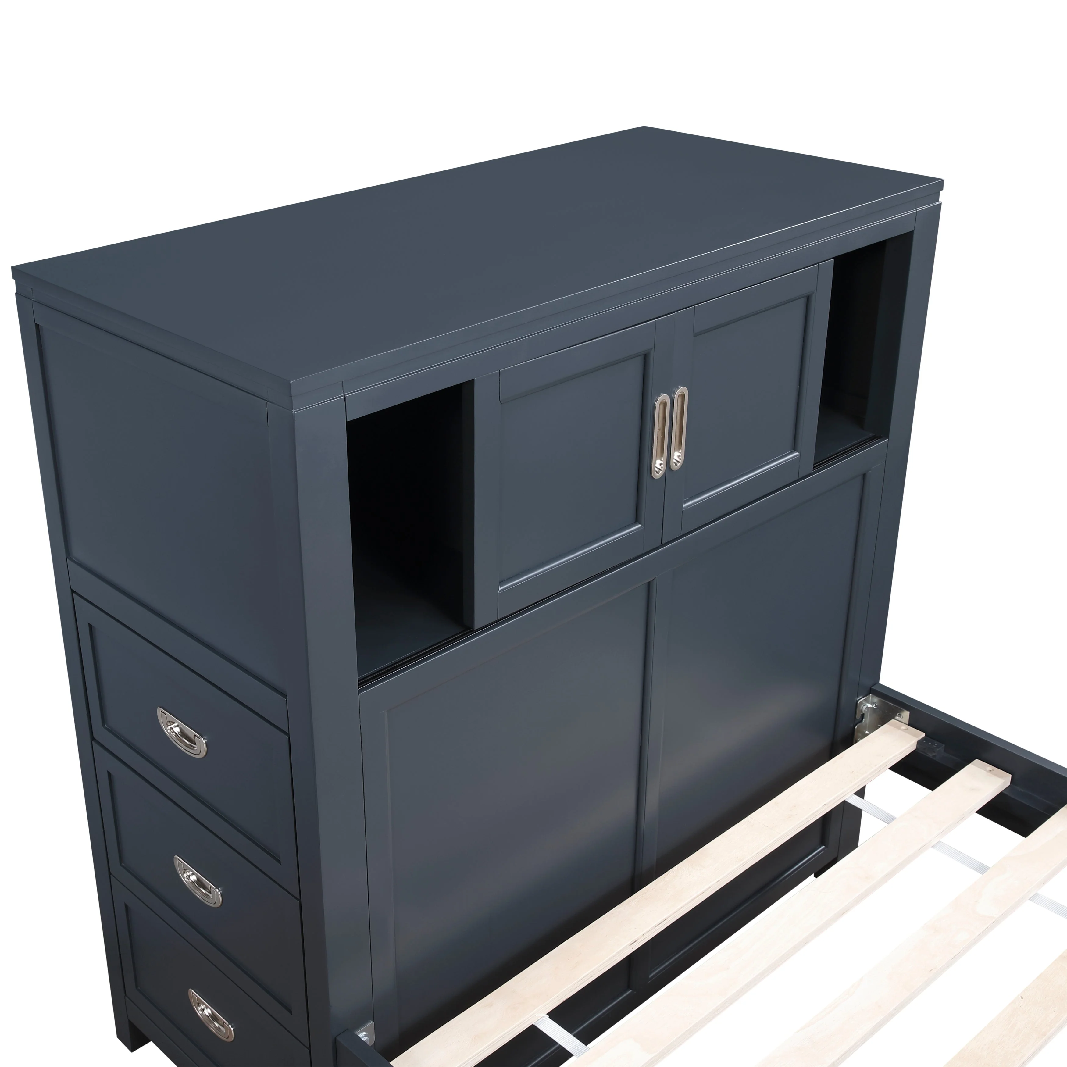 Sloane Navy Blue Twin Bookcase Bed with Hidden Desk, Stool and Storage Bench - Image 19