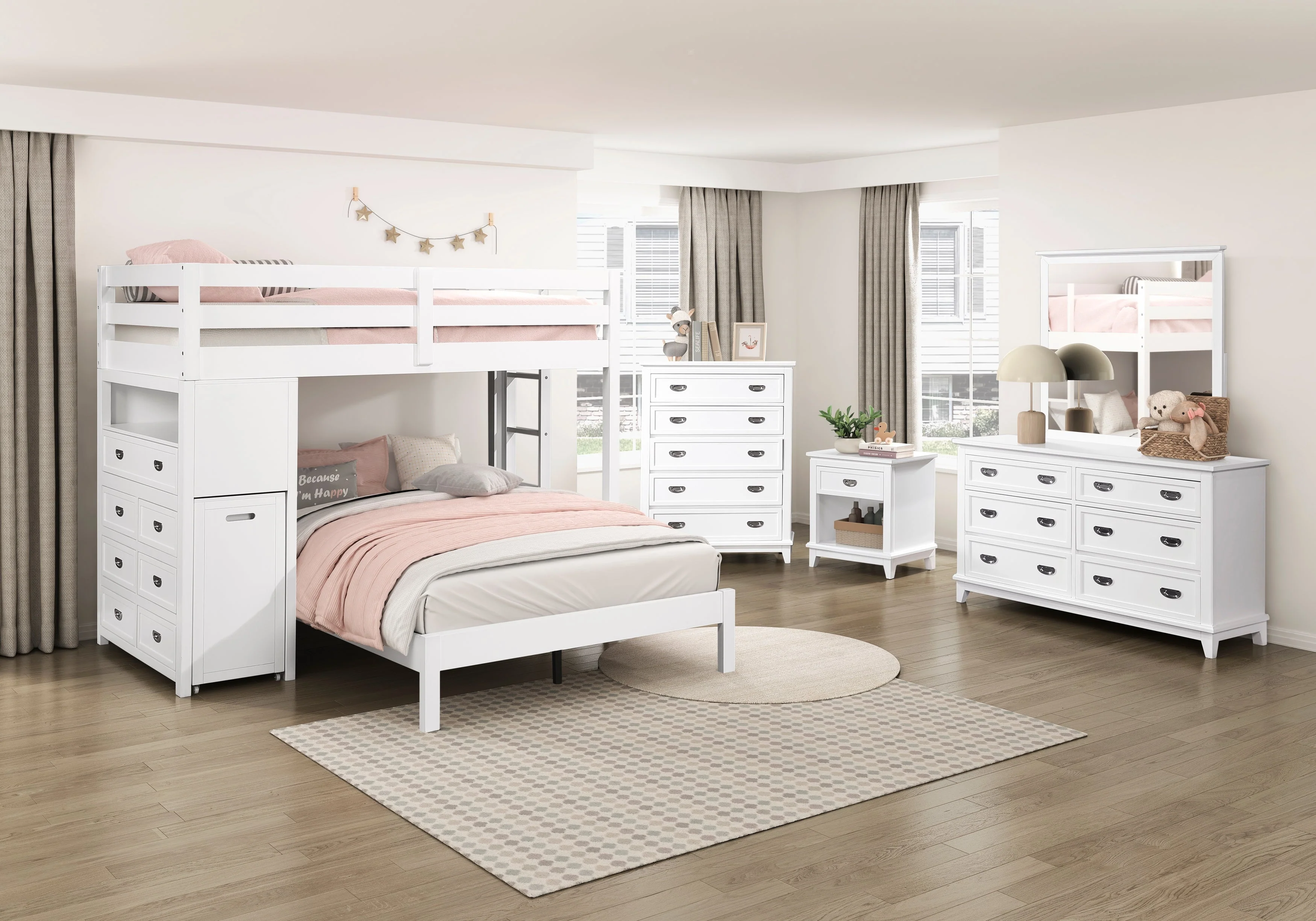 Sloane White Twin/Full Loft Bunk Bed with Chest and Hidden Desk - Image 29