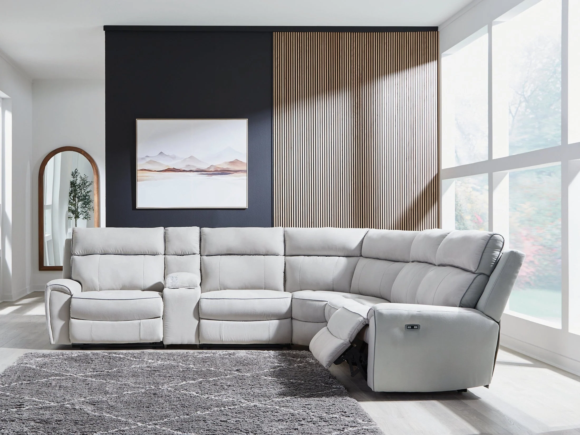 Social Pointe Pearl/Ash 6-Piece Dual Power Reclining Sectional with Console