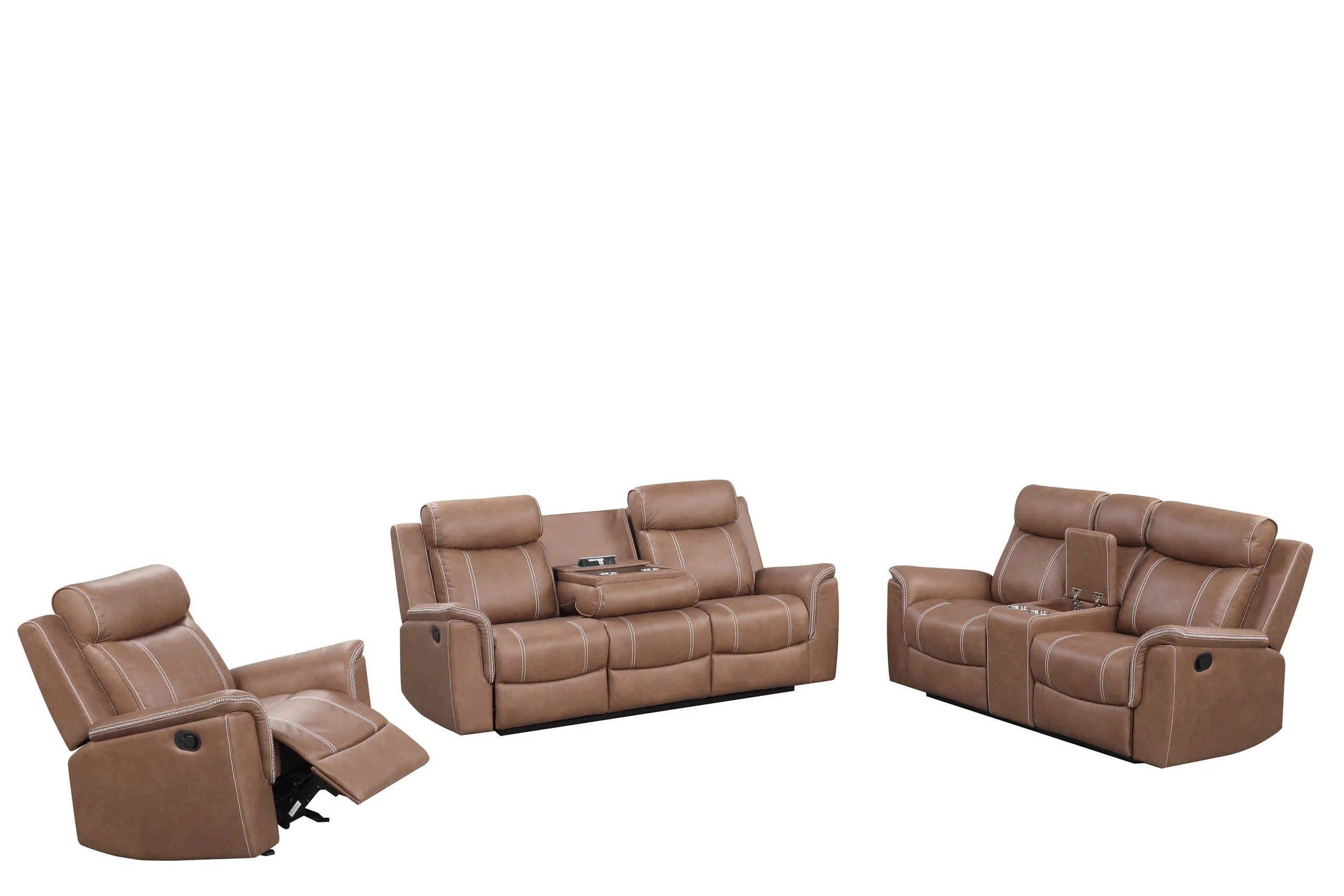 Sofia Brown 3-Piece Reclining Set - Image 2