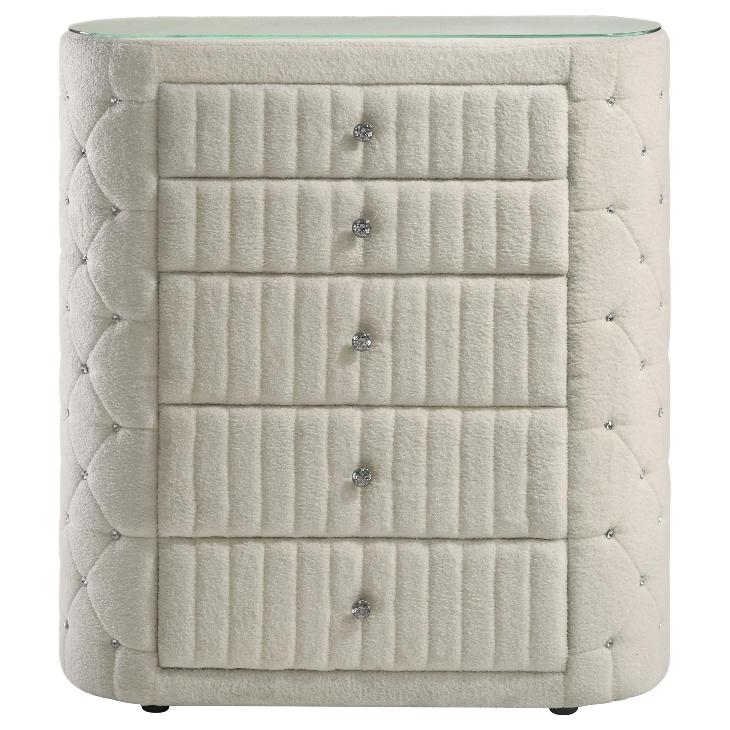 Sonya Ivory 5-Drawer Upholstered Bedroom Chest of Drawers - Image 3