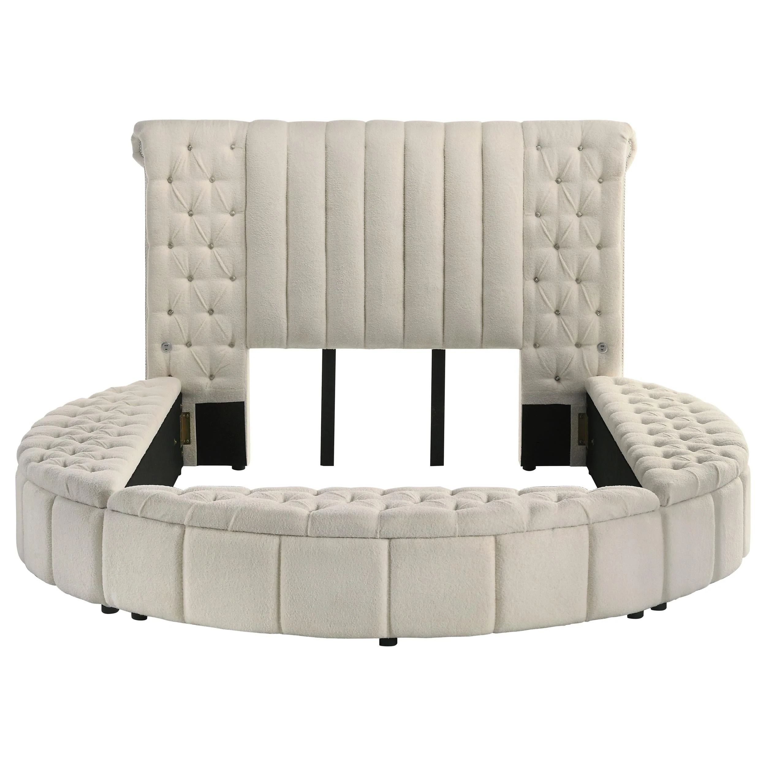 Sonya Ivory Upholstered Queen Round Storage Bed - Image 4