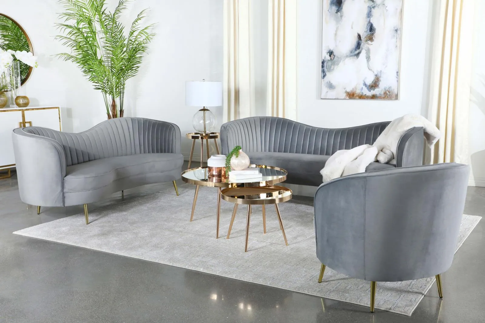 Sophia Gray/Gold Upholstered Loveseat with Camel Back - Image 8