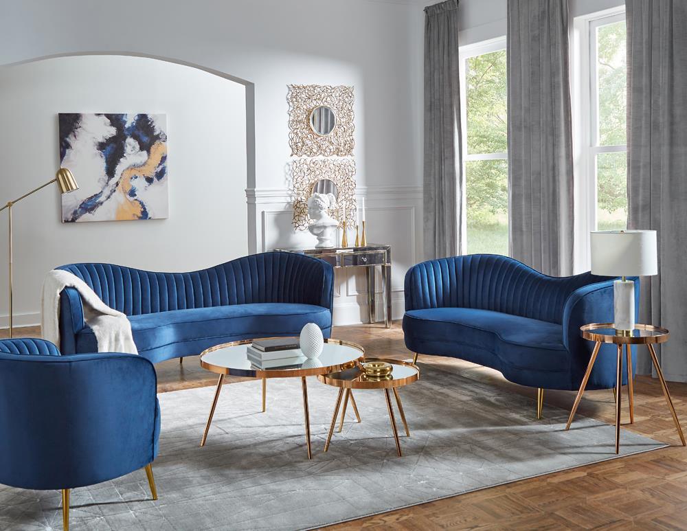 Sophia Upholstered Channel Tufted Sofa Blue - Image 5