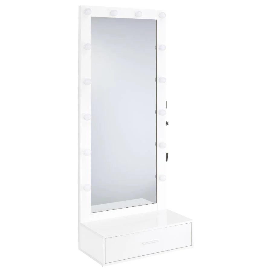 Spector White High Gloss 1-drawer Lighted Full-Length Floor Mirror