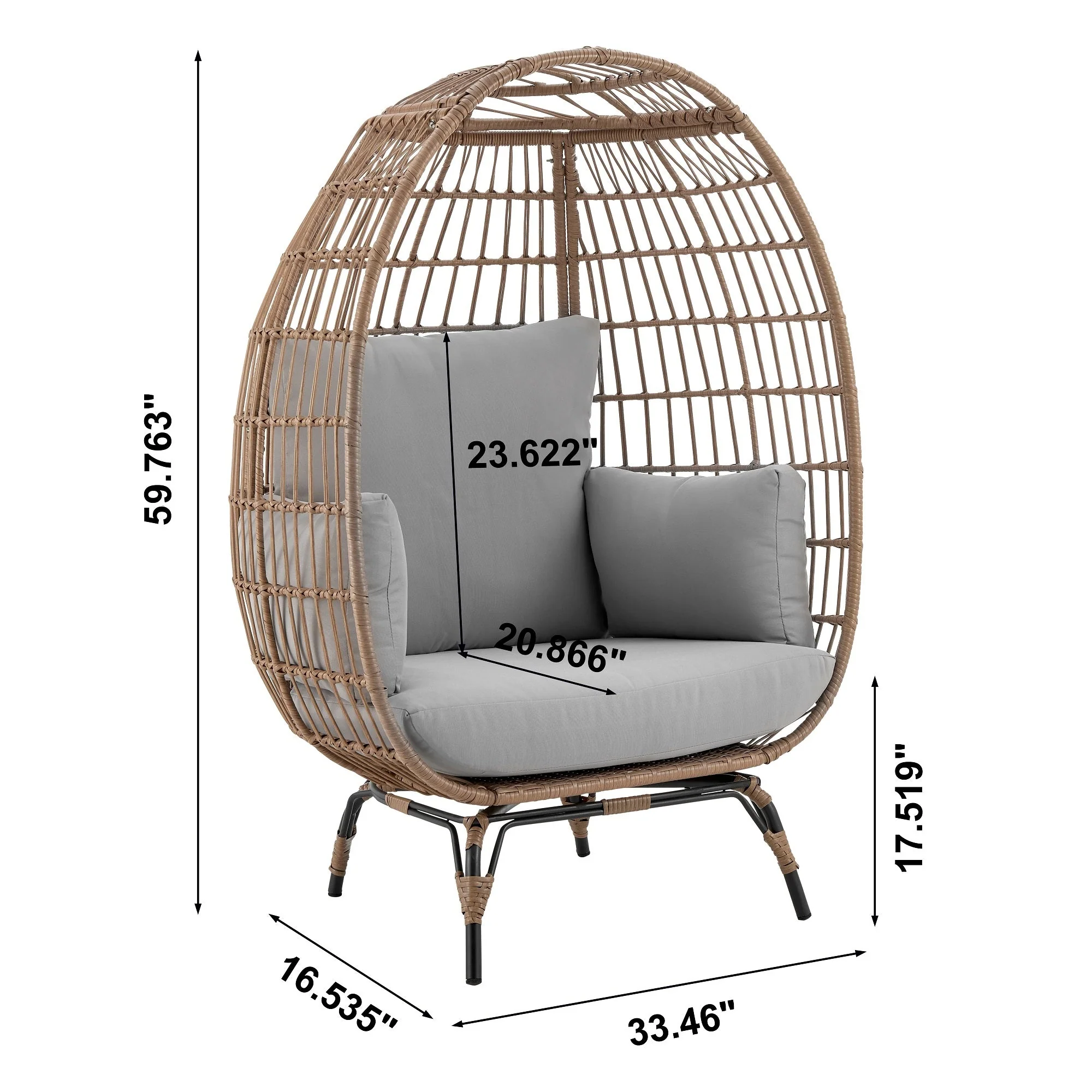 Spezia Patio Freestanding Egg Chair with Grey Cushions - Image 3