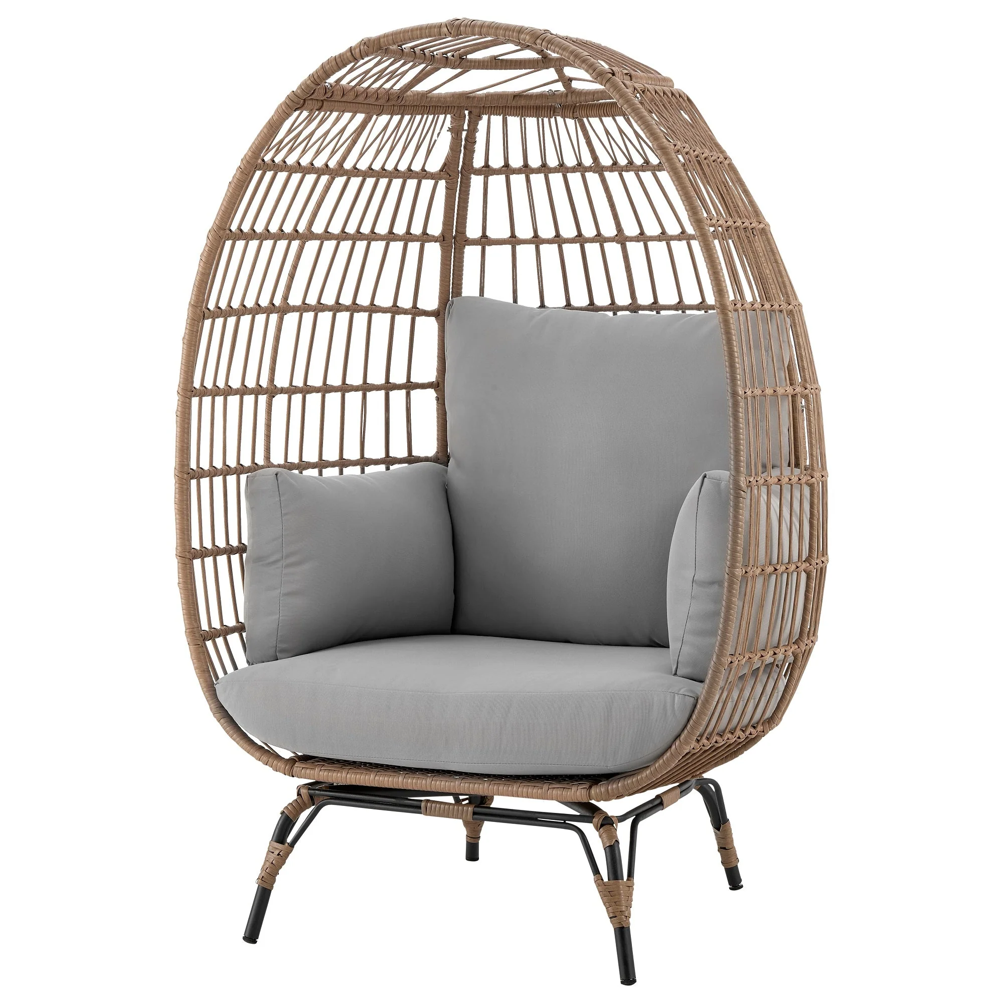 Spezia Patio Freestanding Egg Chair with Grey Cushions - Image 4