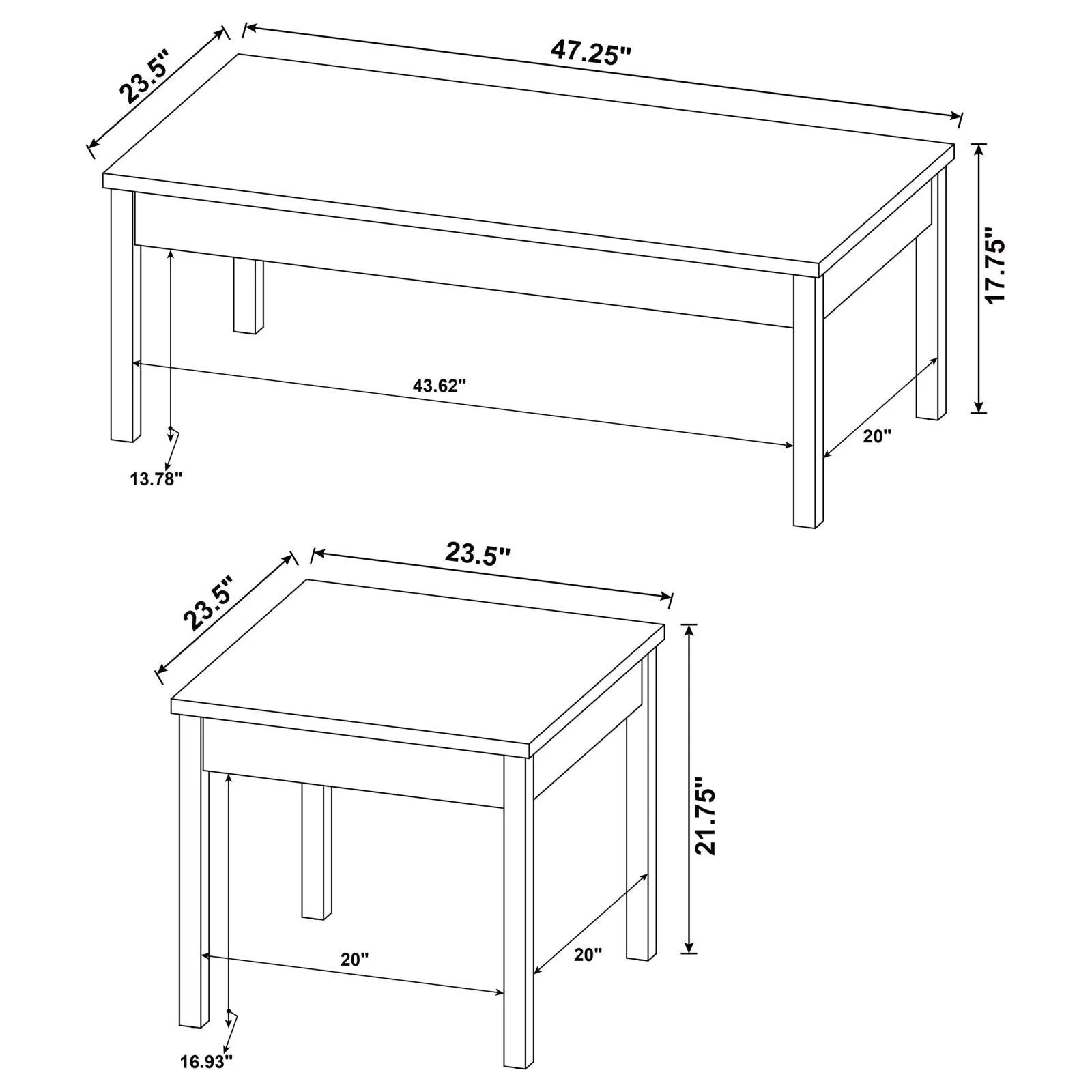 Stacie Antique Pine and White 3-piece Composite Wood Coffee Table Set - Image 9