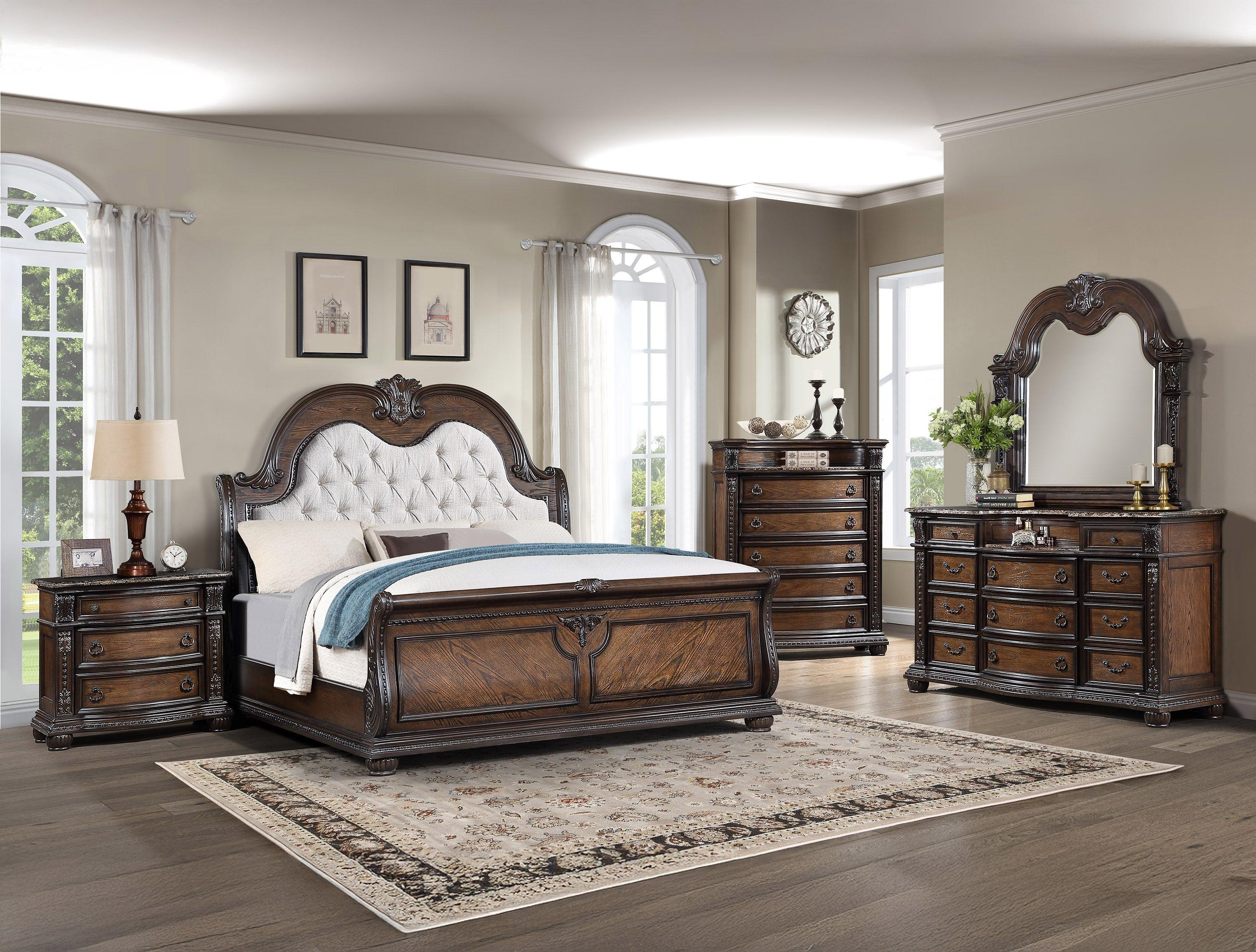 Stanley Coffee Brown Upholstered Sleigh Bedroom Set
