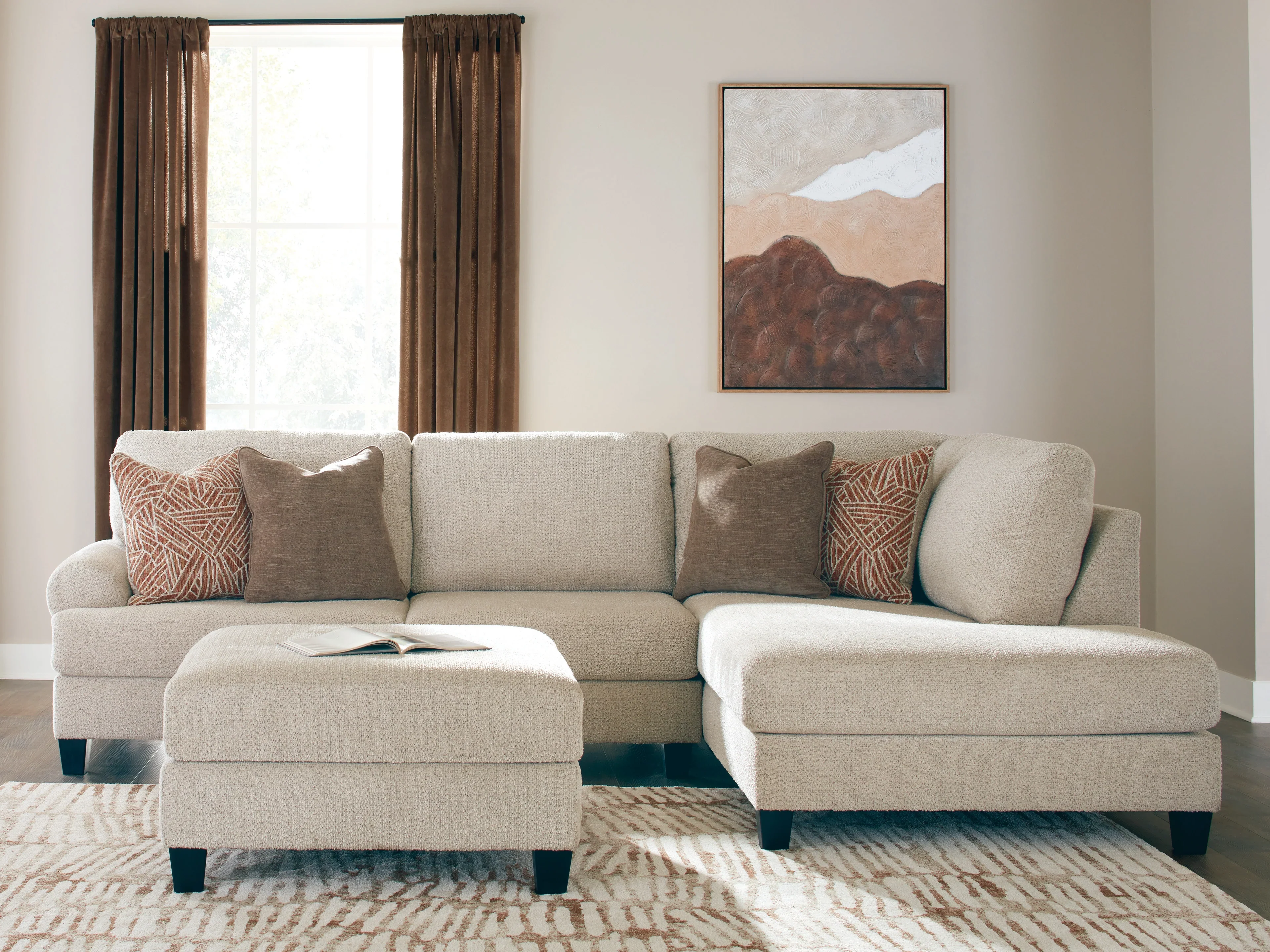 Steelwater Retreat Latte 2-Piece Sectional with RAF Chaise and Accent Ottoman