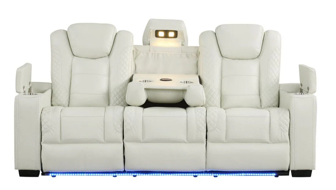 Stefano LED White 3-Piece Reclining Living Room Set - Image 2
