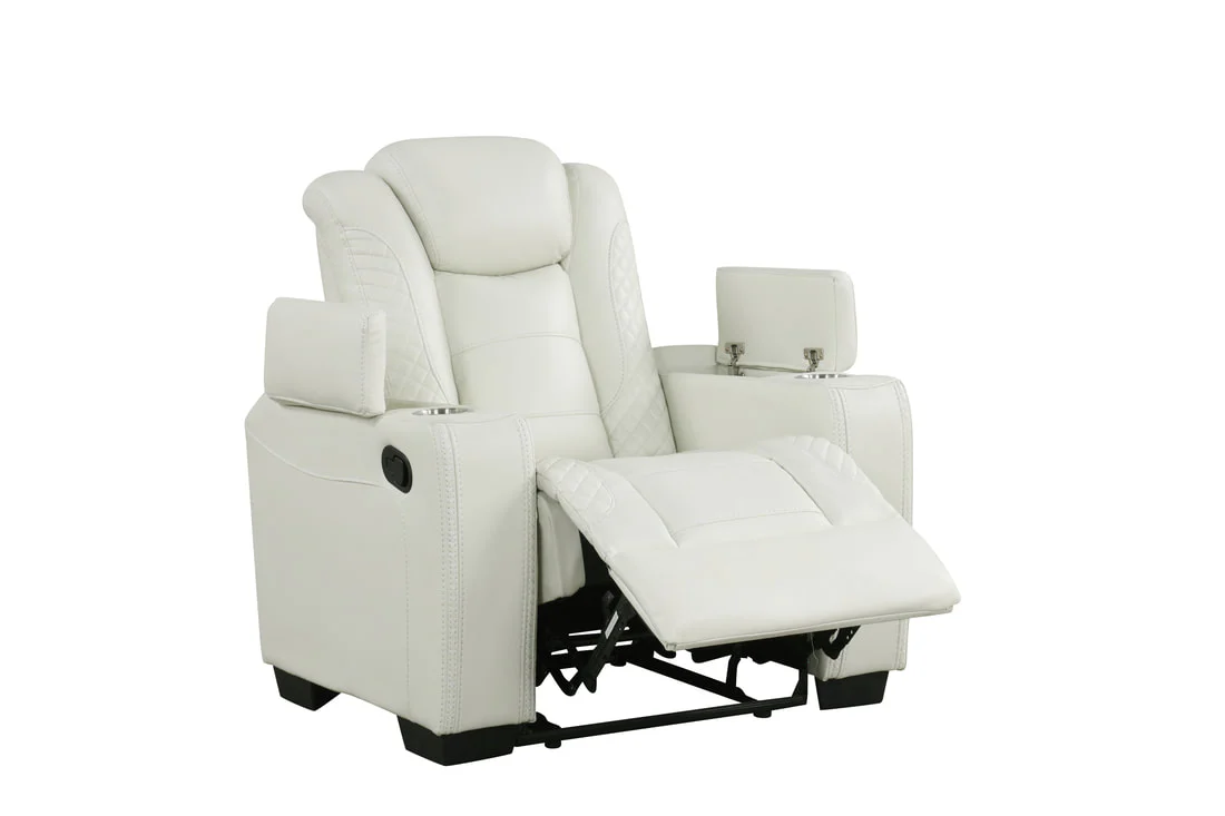 Stefano LED White 3-Piece Reclining Living Room Set - Image 4