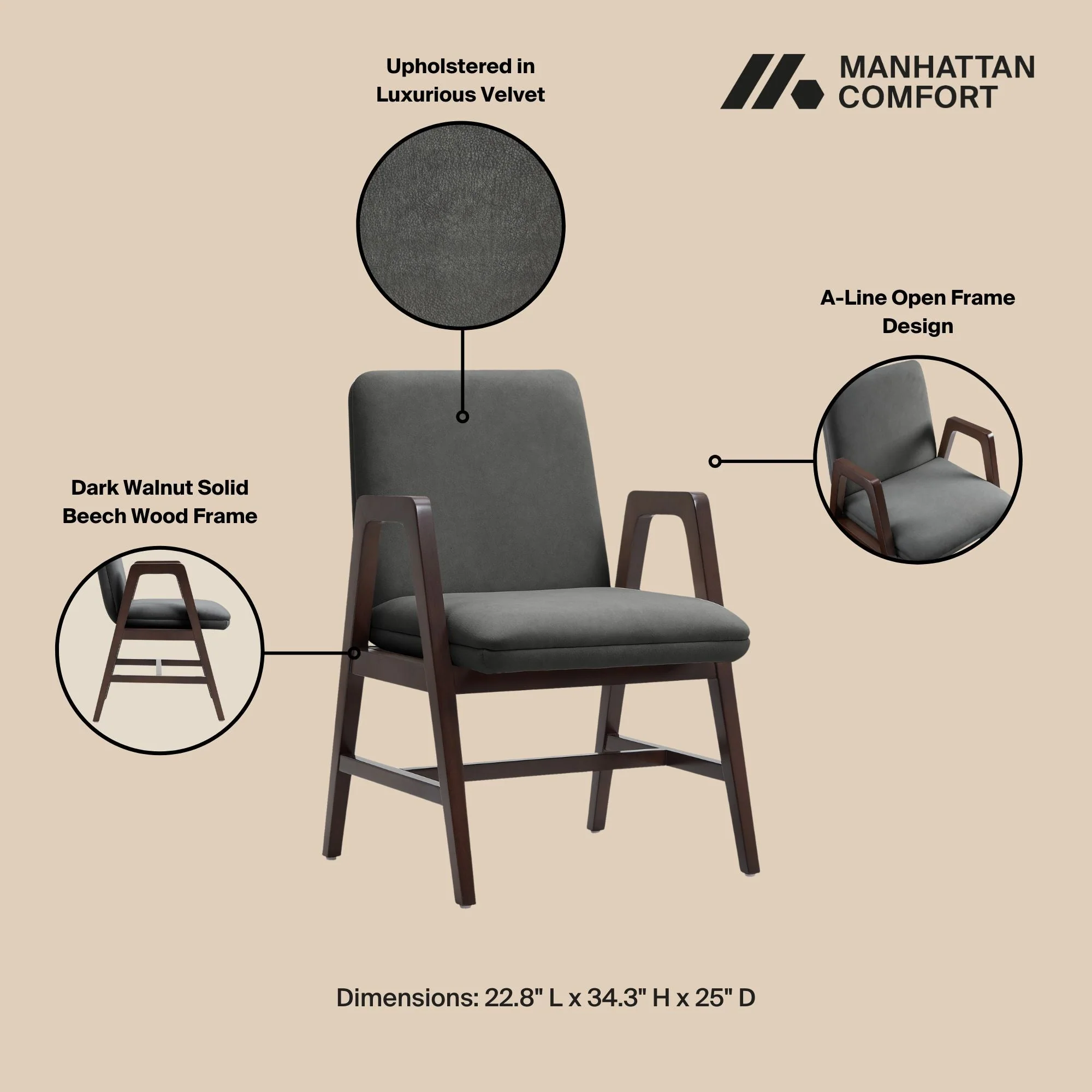 Stella Dining Armchair in Graphite (set of 2) - Image 4