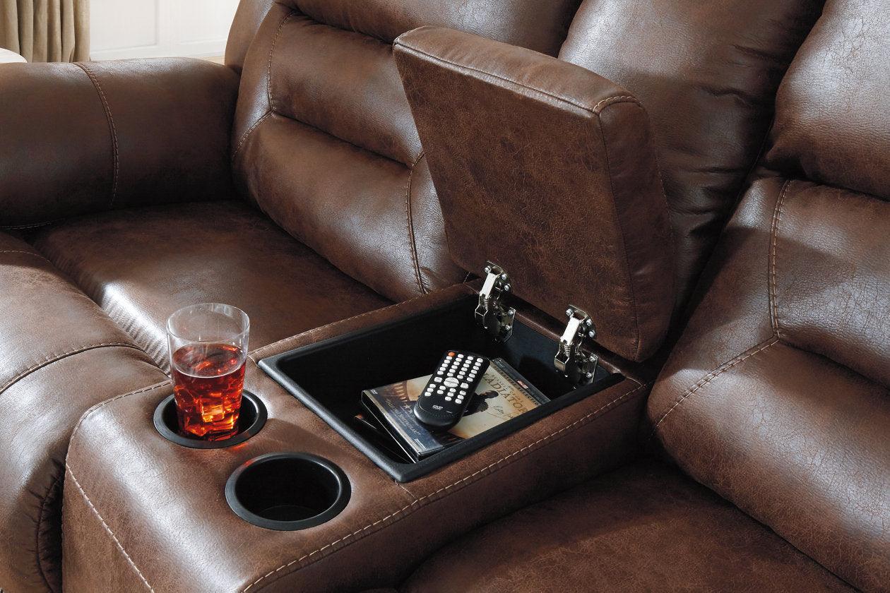 Stoneland Chocolate Manual Reclining Loveseat with Console - Image 3