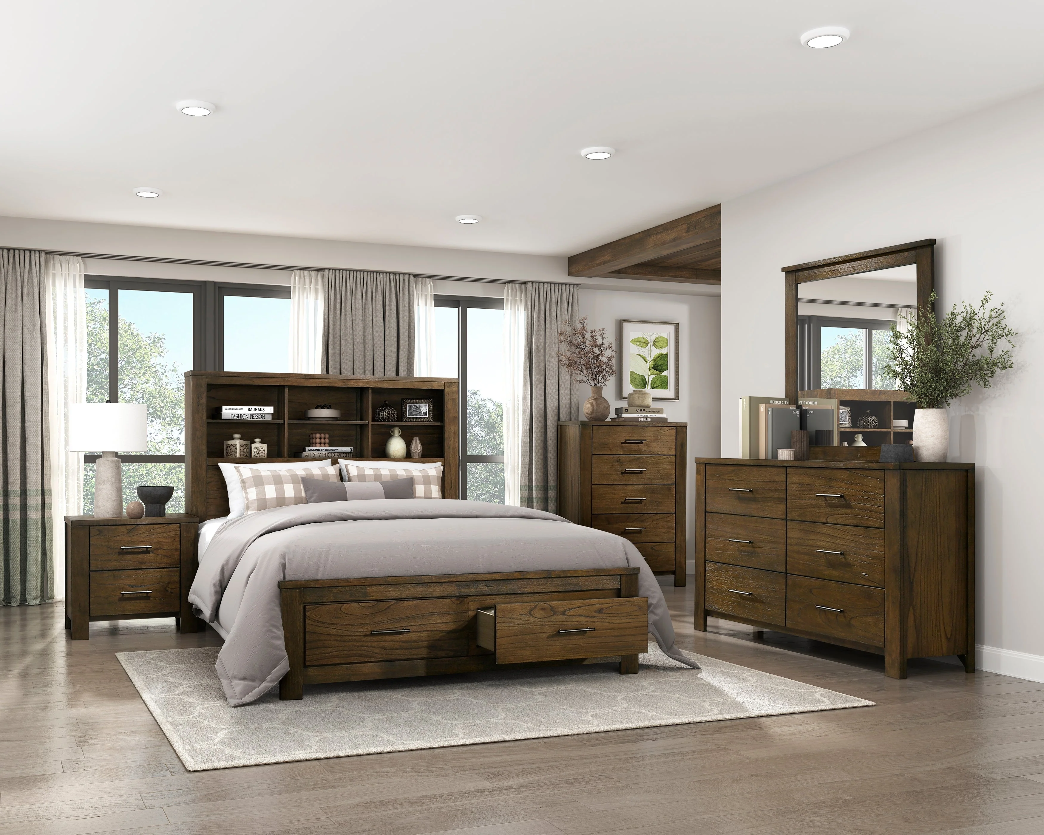 Sullivan Brown Bookcase Storage Platform Bedroom Set