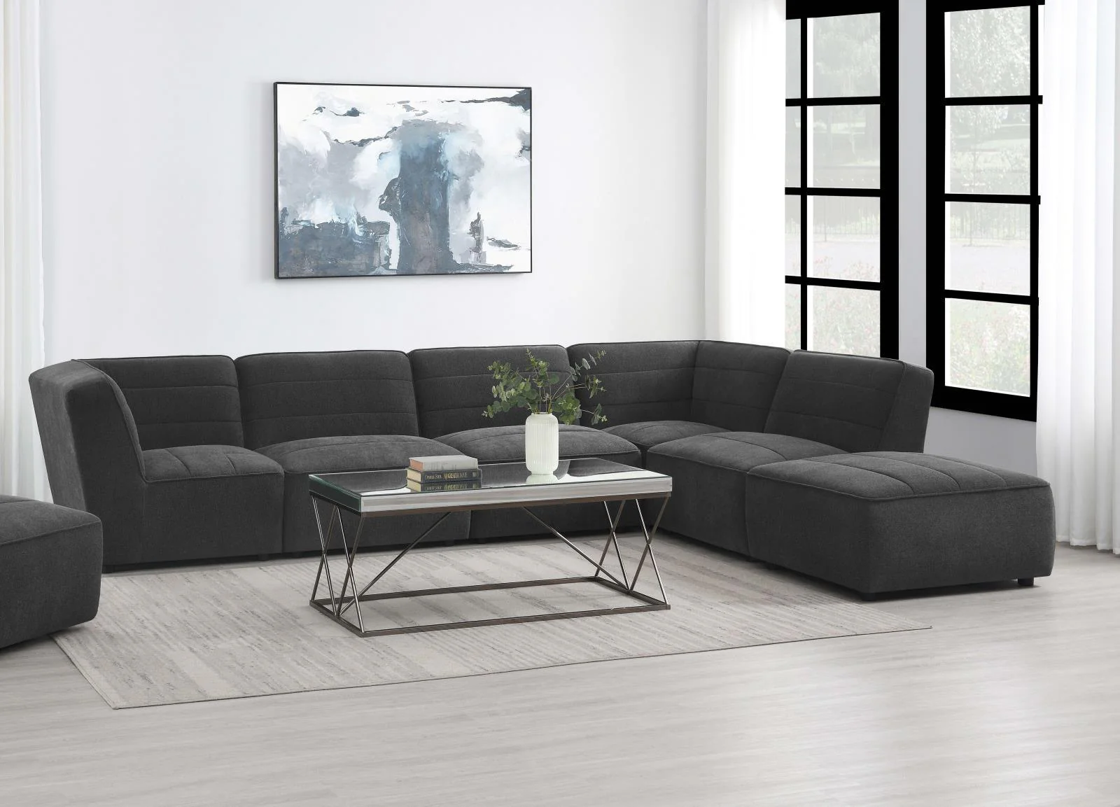 Sunny Charcoal Upholstered 6-piece Modular Sectional