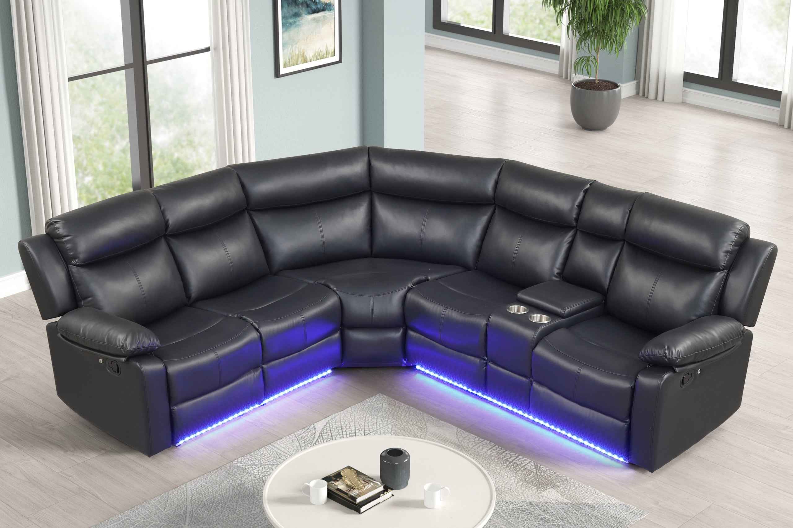 Super Black Leather Gel Reclining Sectional - Image 2