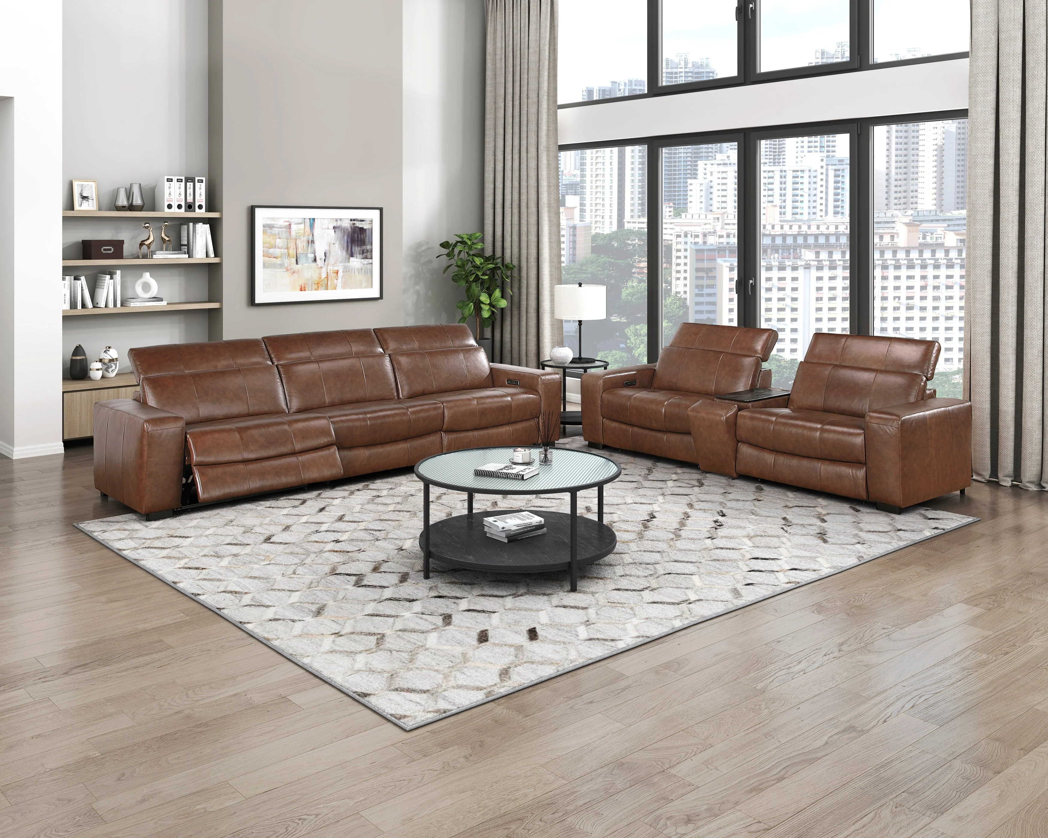 Sutton Brown Leather Power Double Reclining Loveseat with Center Console - Image 28
