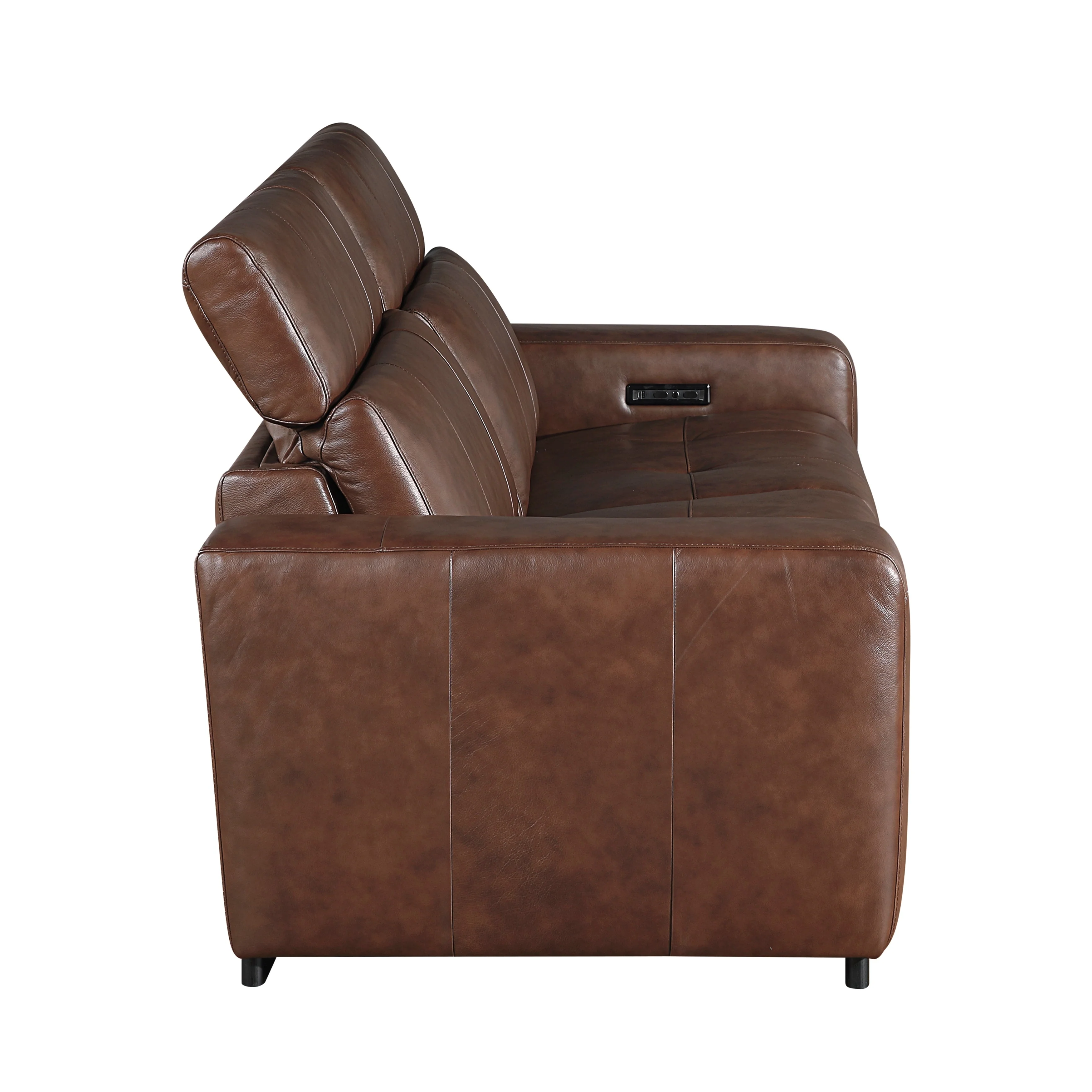 Sutton Brown Leather Power Double Reclining Loveseat with Power Headrests and Charging Ports - Image 4
