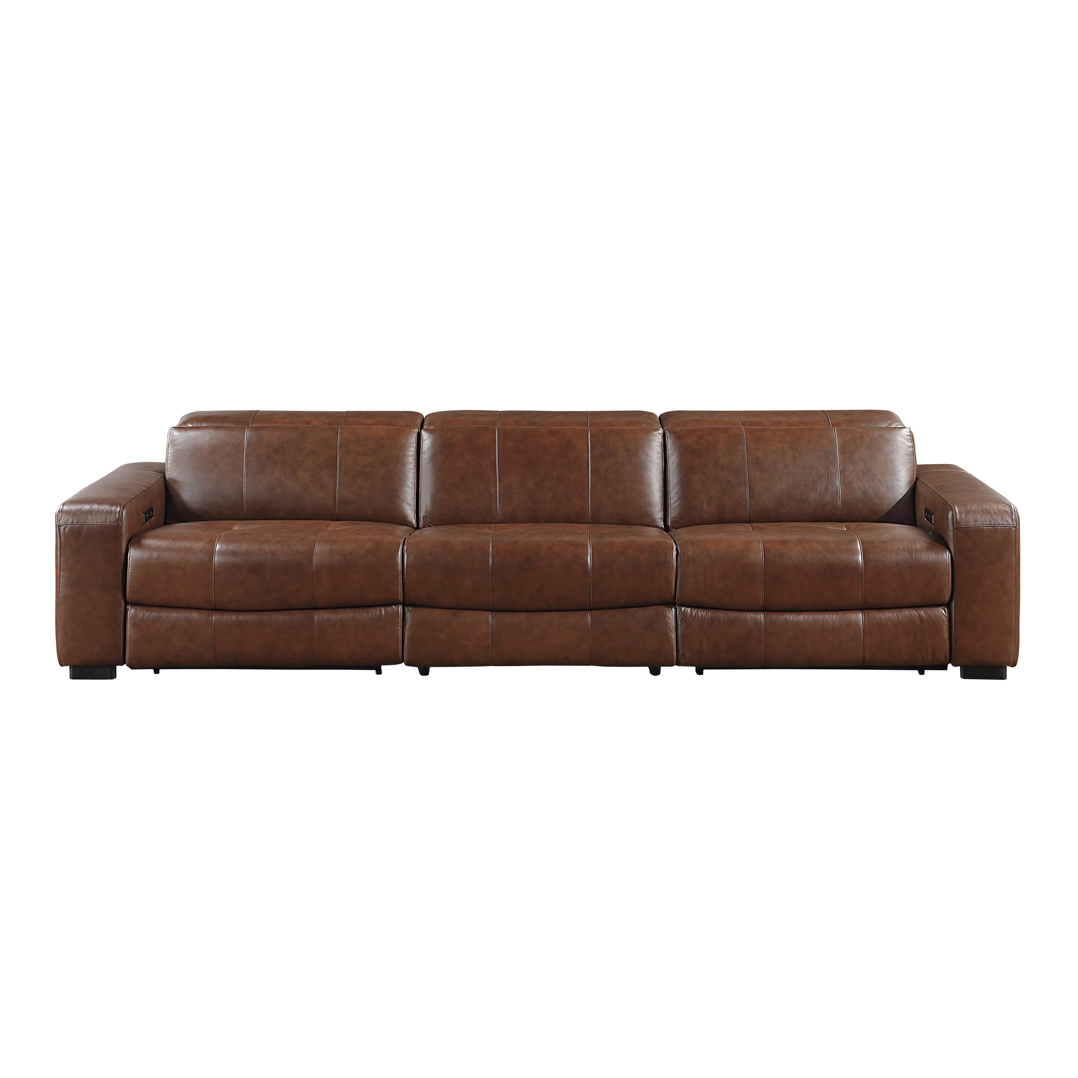 Sutton Brown Leather Power Double Reclining Sofa with Power Headrests and Charging Ports