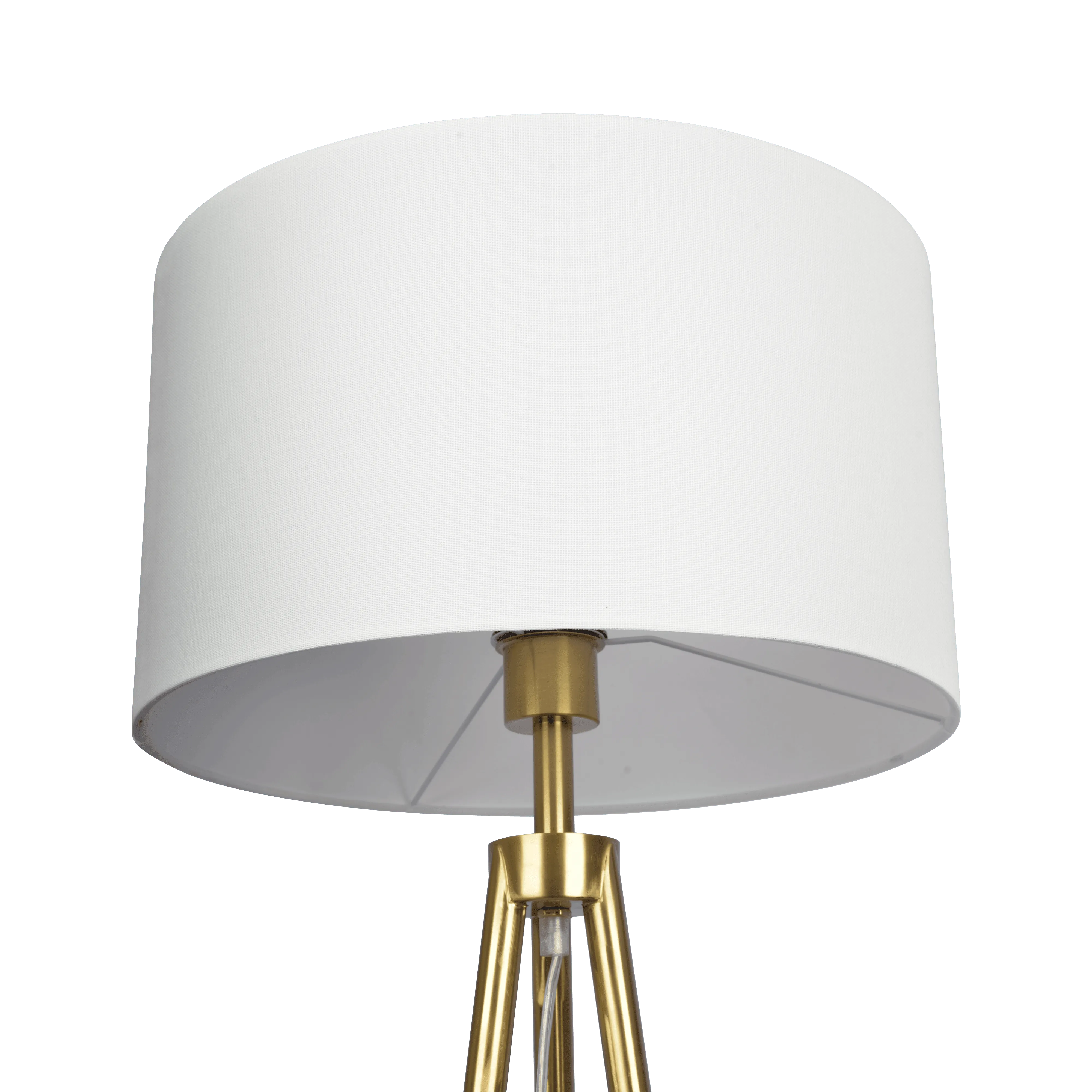 Sway Brassed Gold Floor Lamp with On/Off Switch Triple Legs White Fabric Shade - Image 4