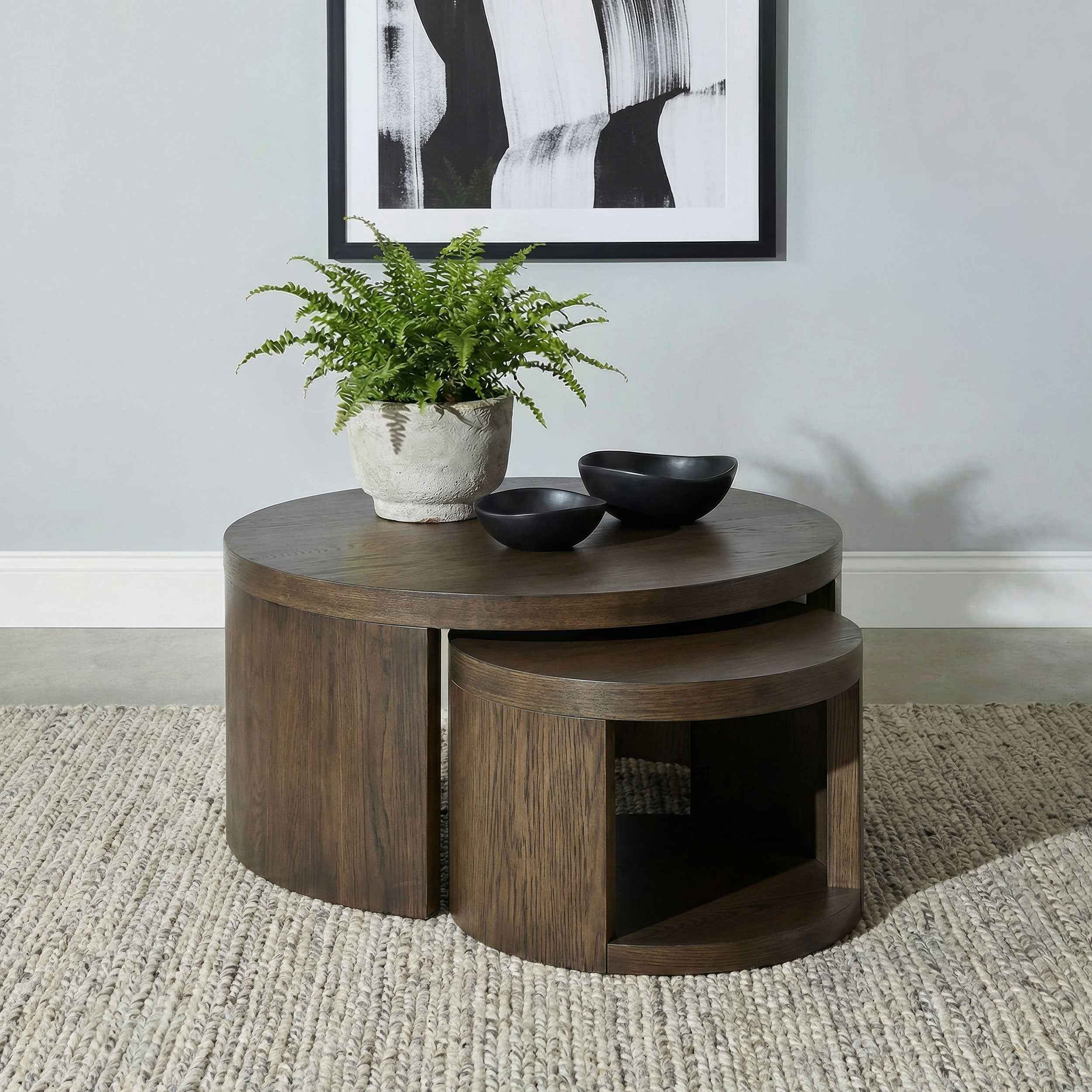 Sweeney Dark Walnut 2-piece Round Wood Occasional Nesting Table Set