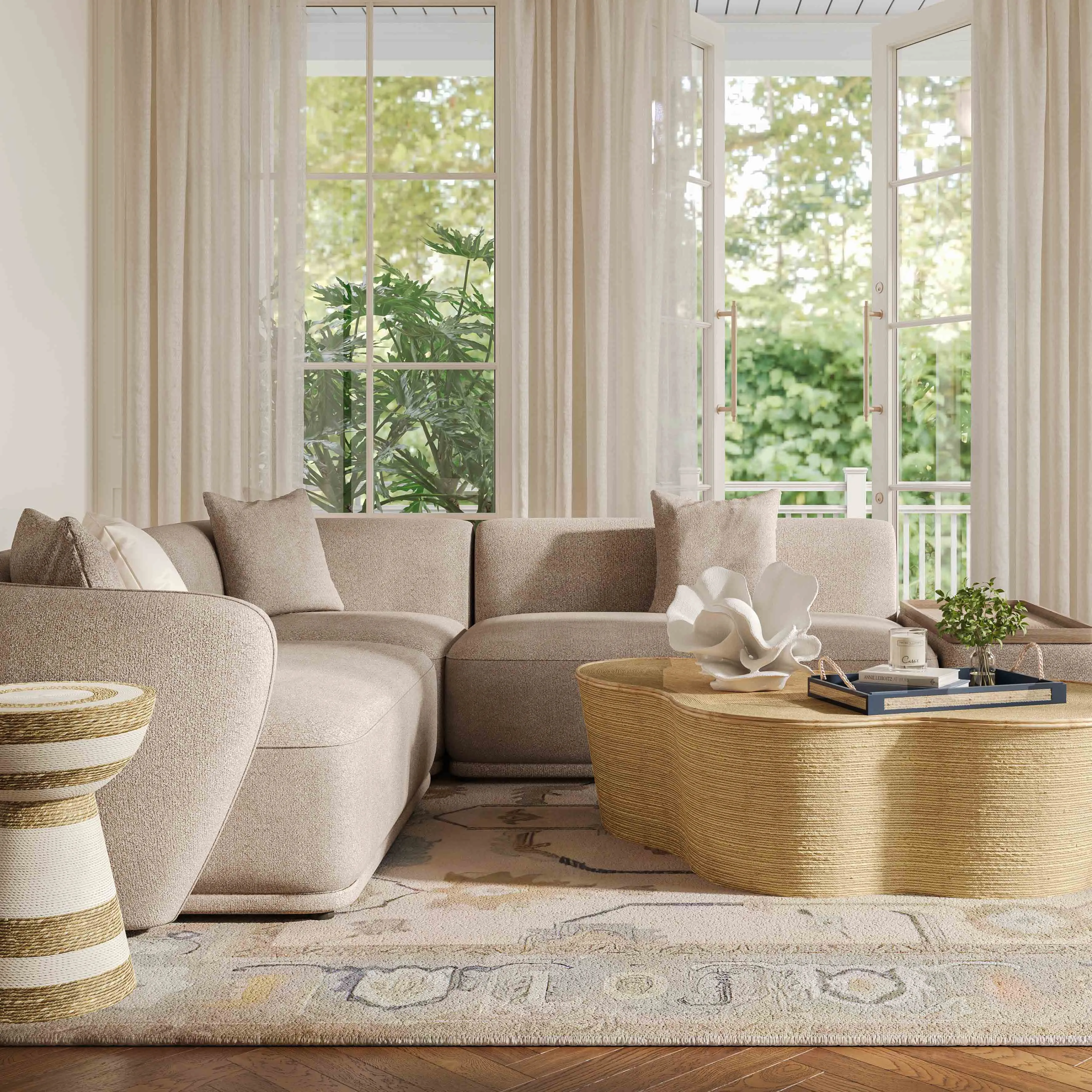 Sylvie Cream Boucle 4-Piece Chaise Sectional - Image 2