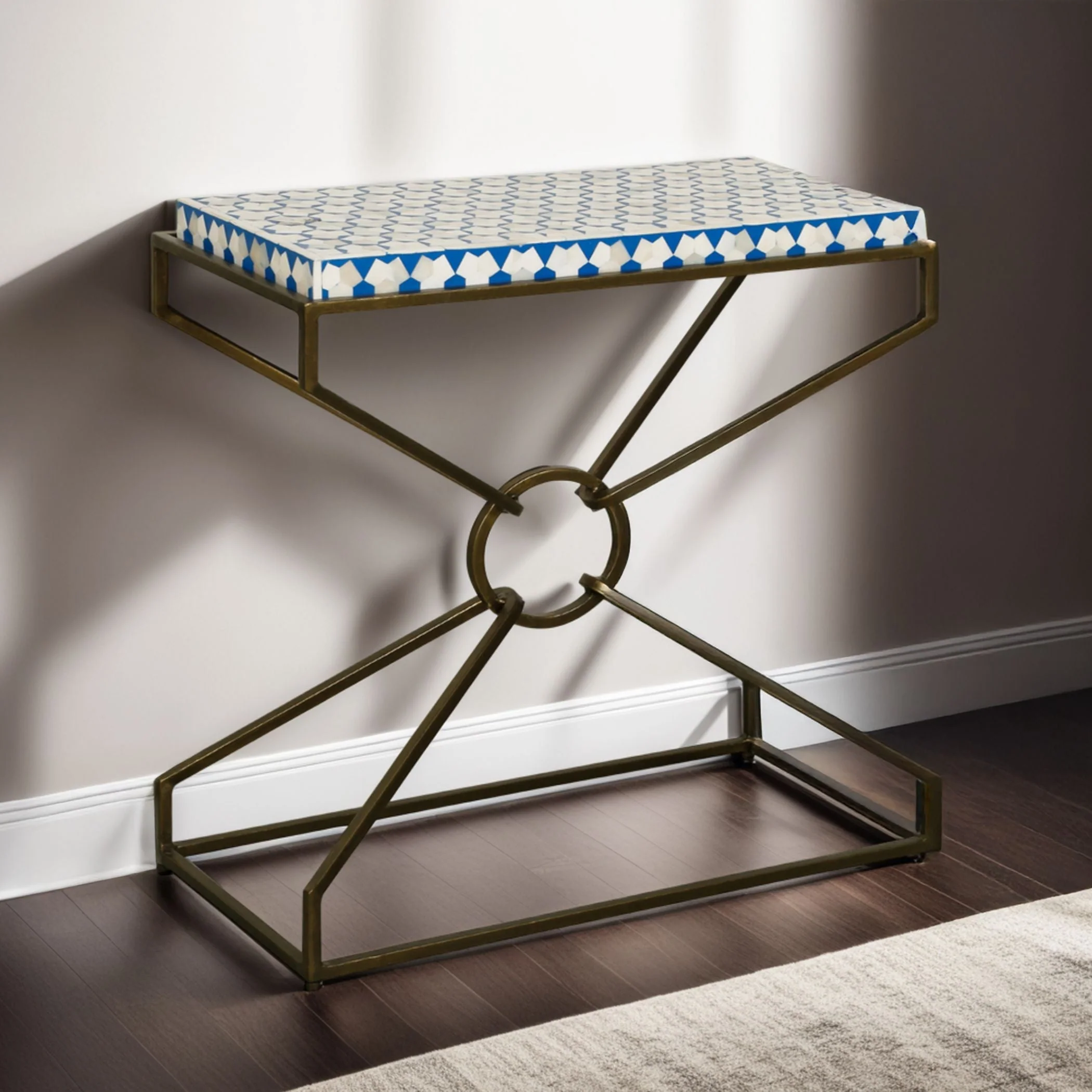 Taara 24" Side Table with Horn Inlay and Brass Base - Image 4