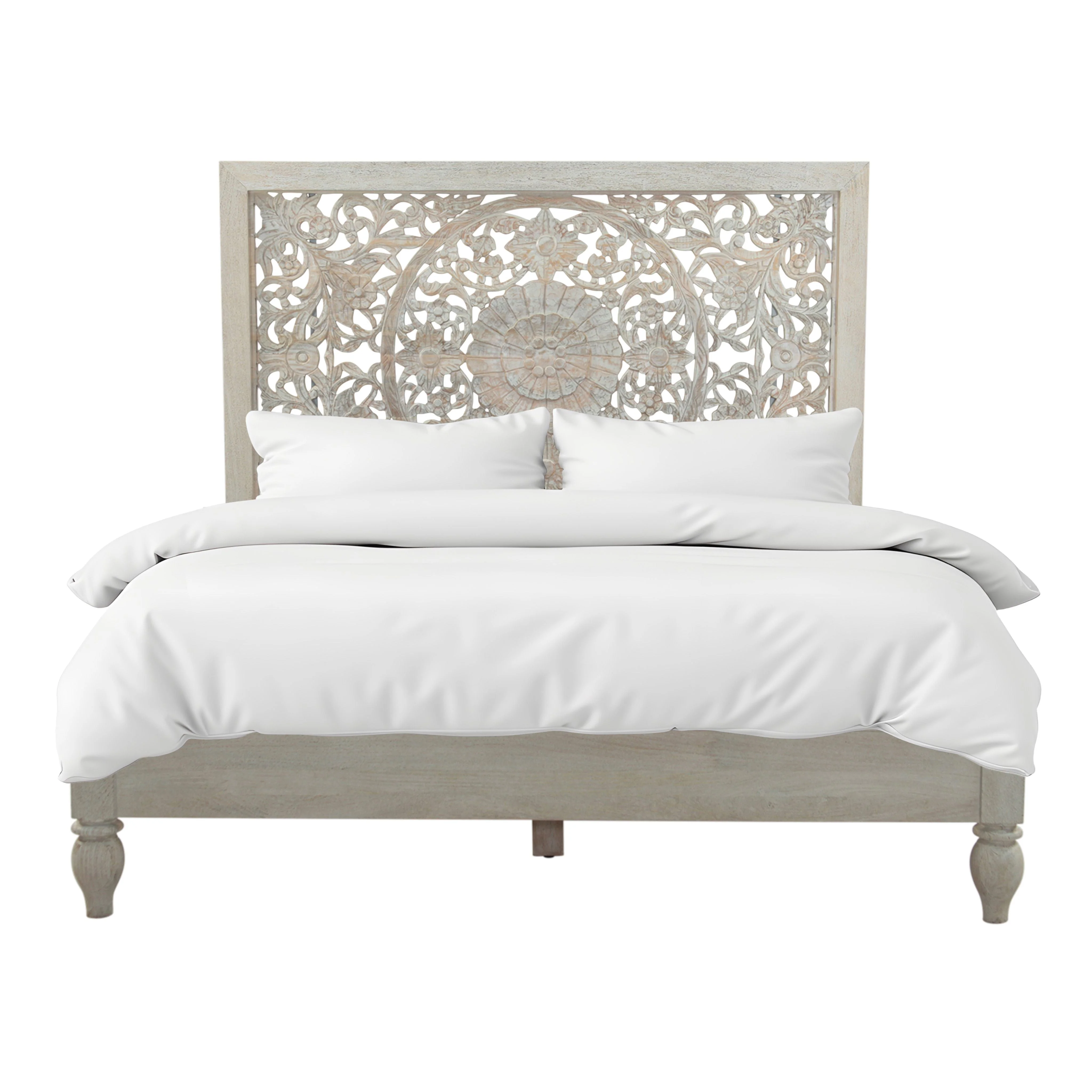 Taj Queen Bed in Hand Carved Heirloom White - Image 9
