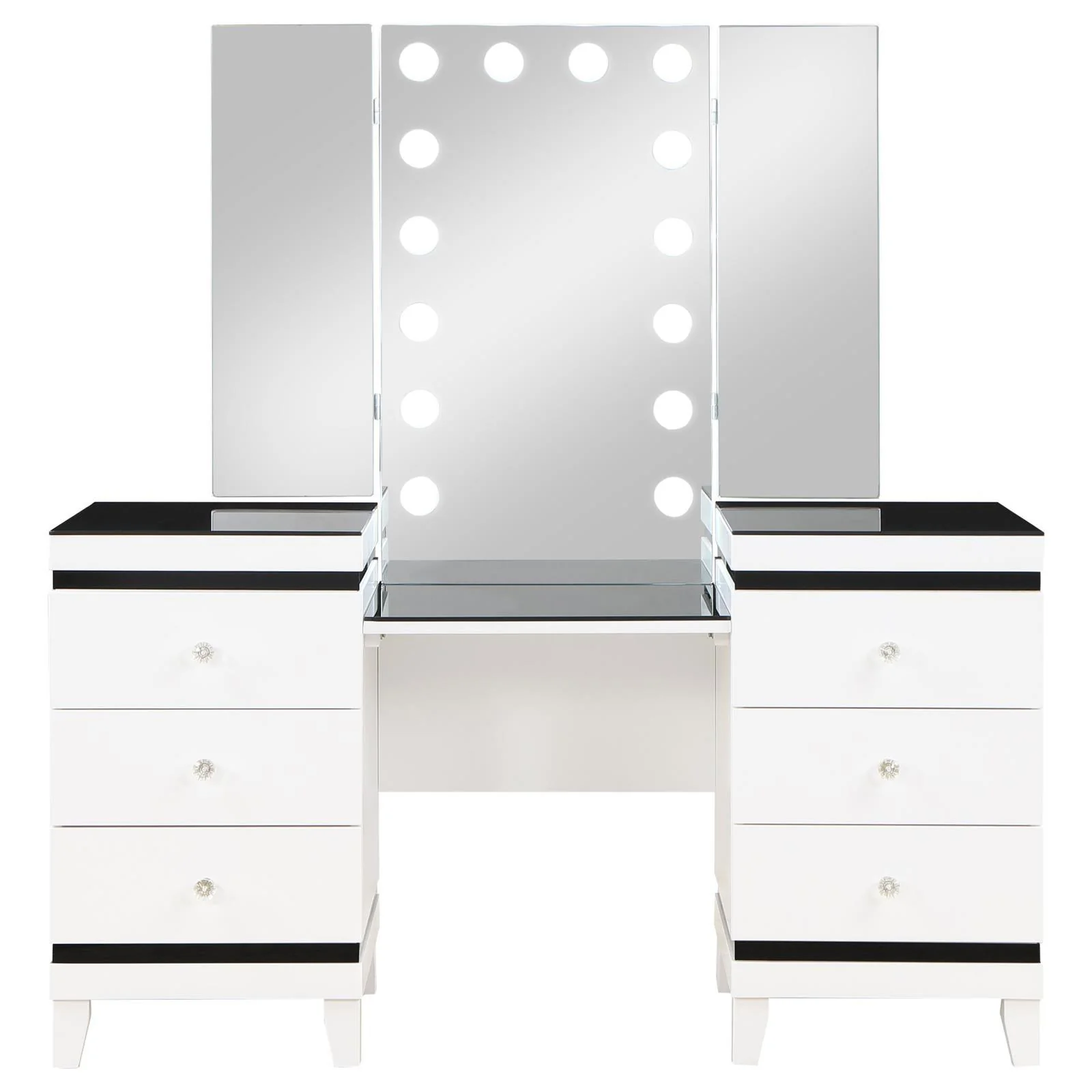 Talei Black and White 6-drawer Vanity Set with Hollywood Lighting - Image 3