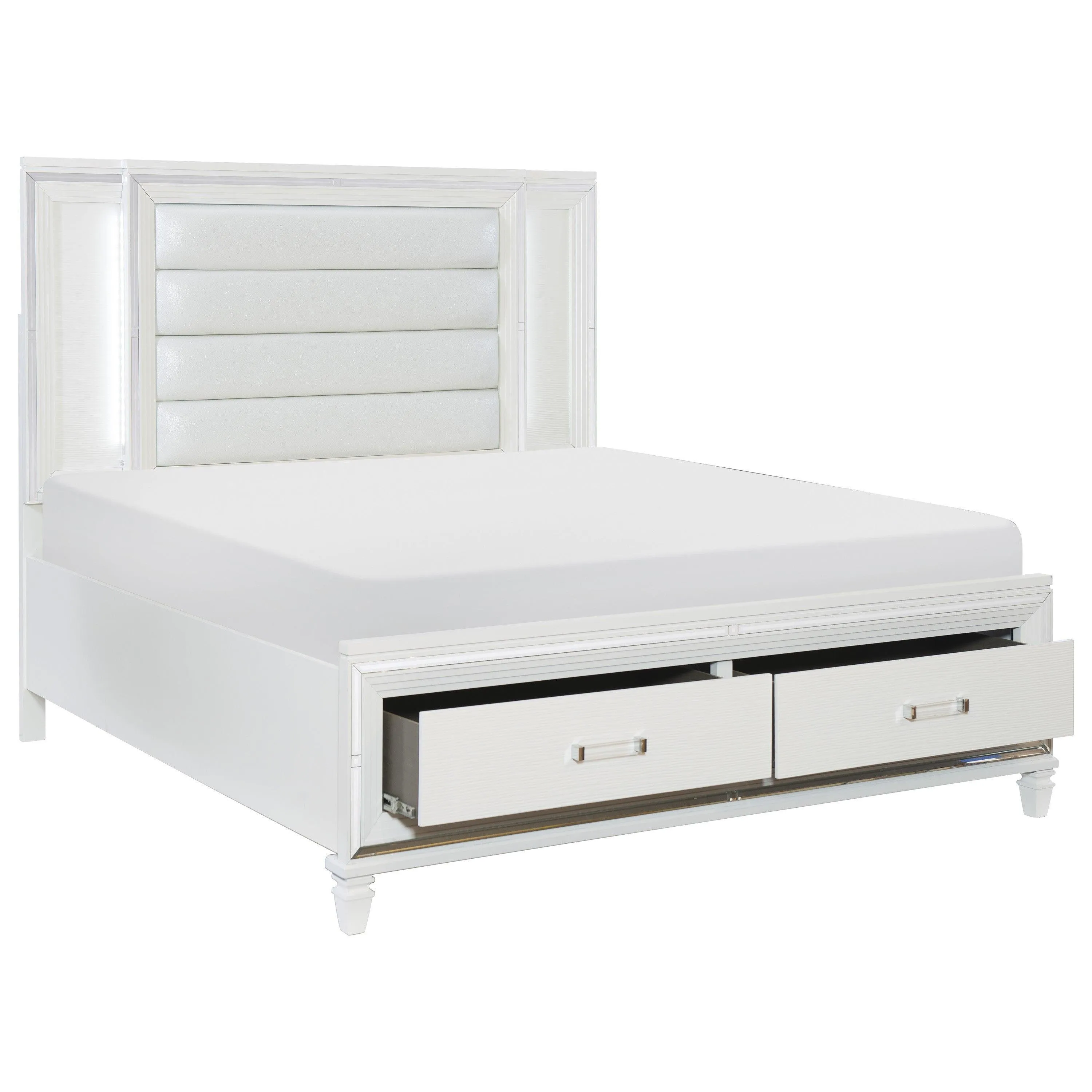 Tamsin White Queen LED Upholstered Storage Platform Bed - Image 3